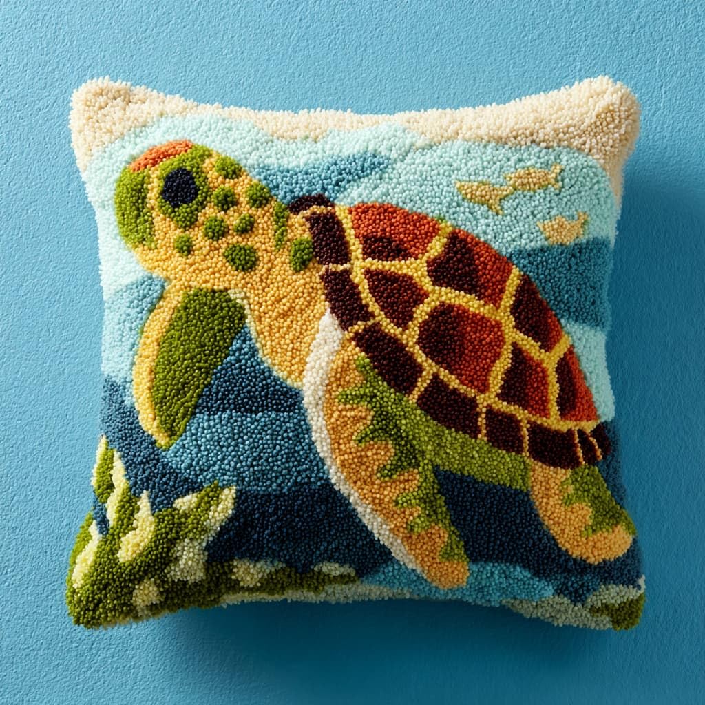 WallustrioaW Latch Hook Cushion Kit,Animals, sea Turtles