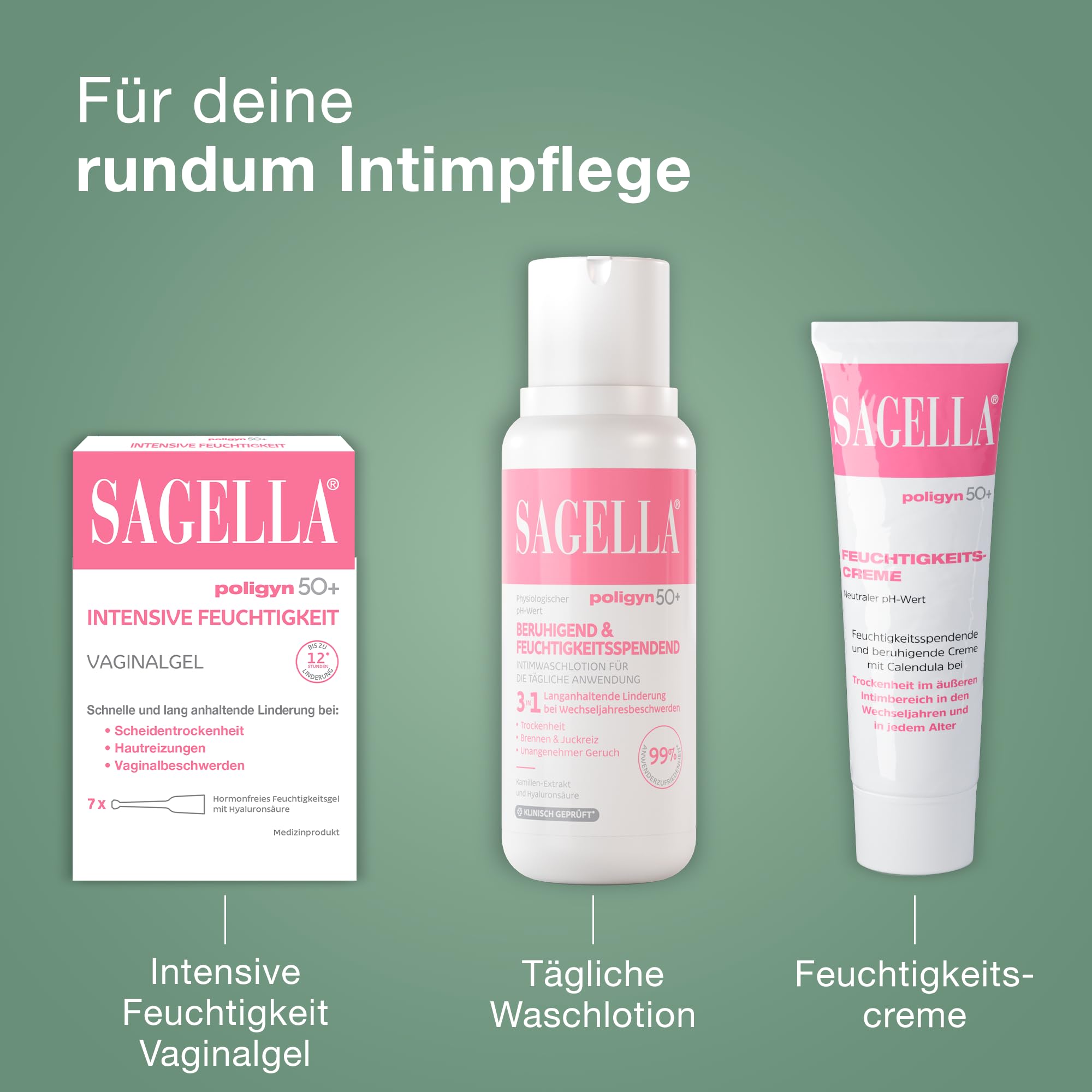 SAGELLA® poligyn 50+ Intensive Feuchtigkeit Vaginalzäpfchen - Hormonfrei - Linderung bei Trockenheit und Beschwerden in den Wechseljahren - Mit Hyaluronsäure und Aloe Vera - 10 Zäpfchen x 2 g