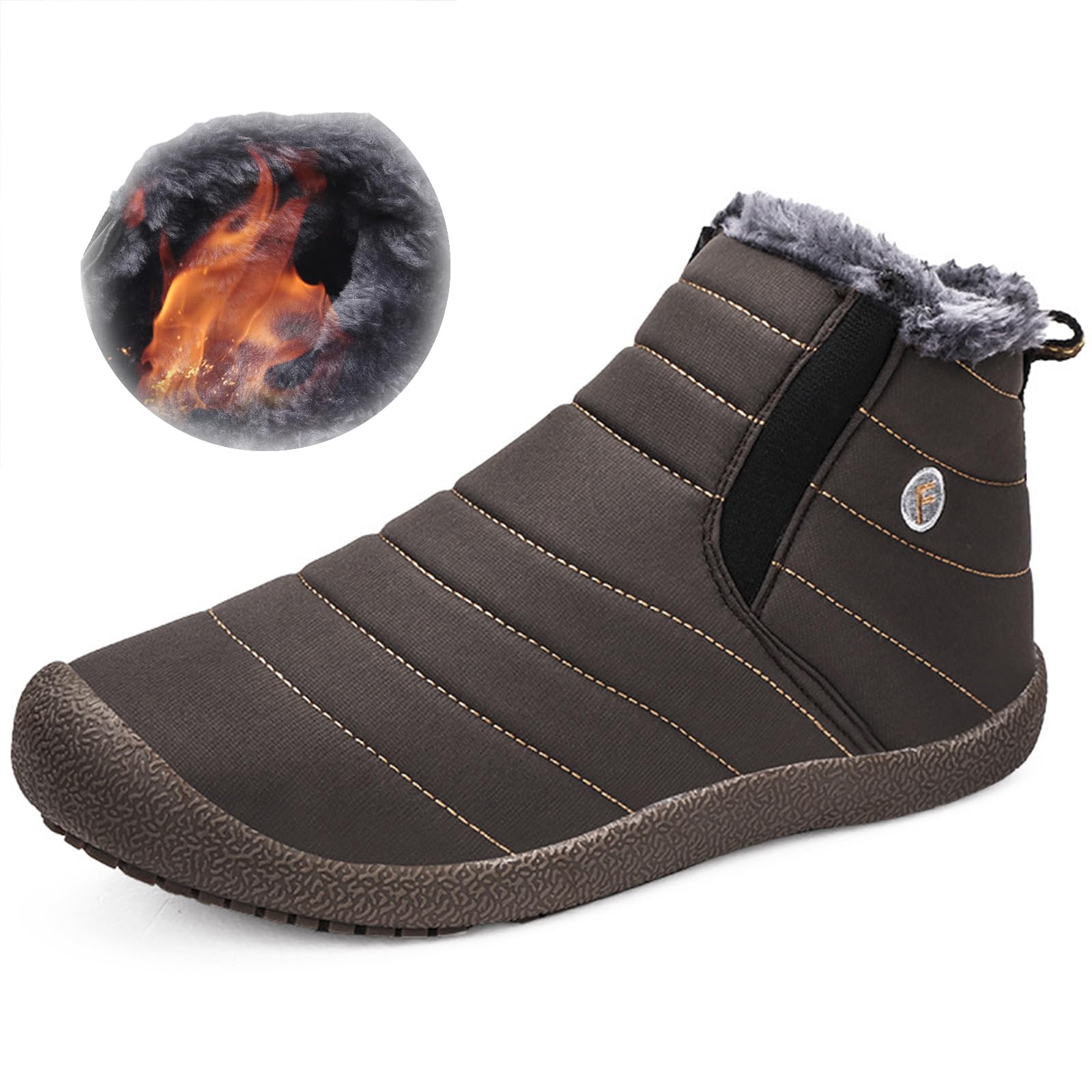 YAMIELO Kaegreel Men's Waterproof Snow Boots - Plush Lined Ankle Boots With Anti-Slip Sole