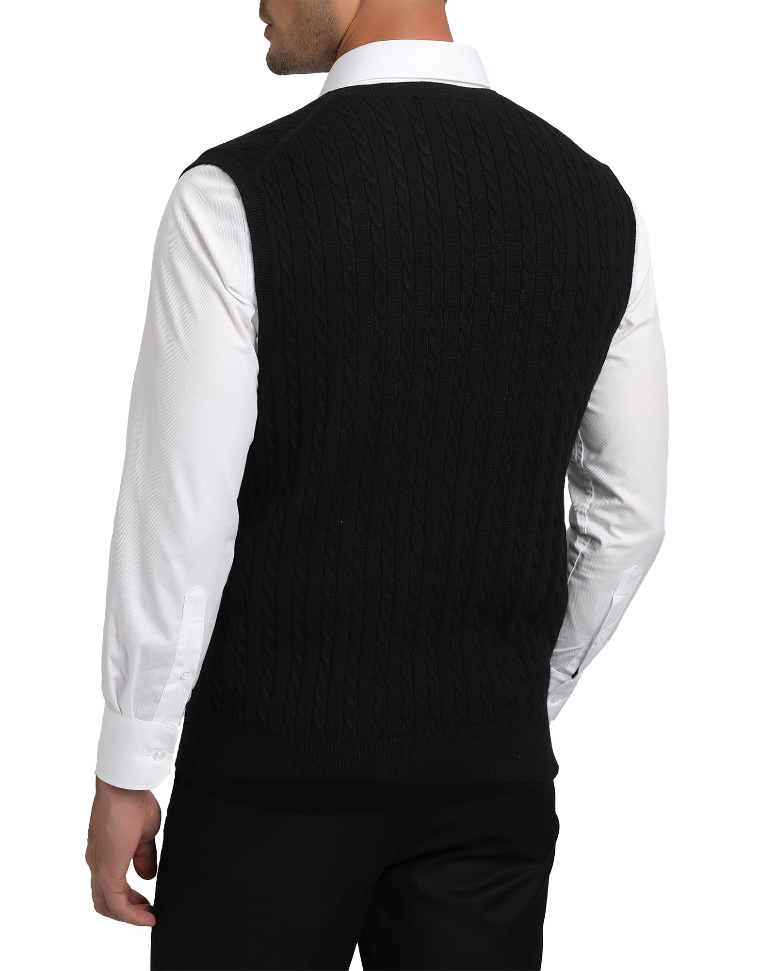 Kallspin Homme Gilet Pull col en V en Laine mélangée sans Manches tricoté