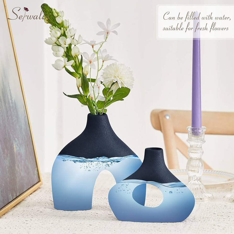 Amazon.co.jp: ZNUJS(さちえ) ネイビーセラミック花瓶セット 2個