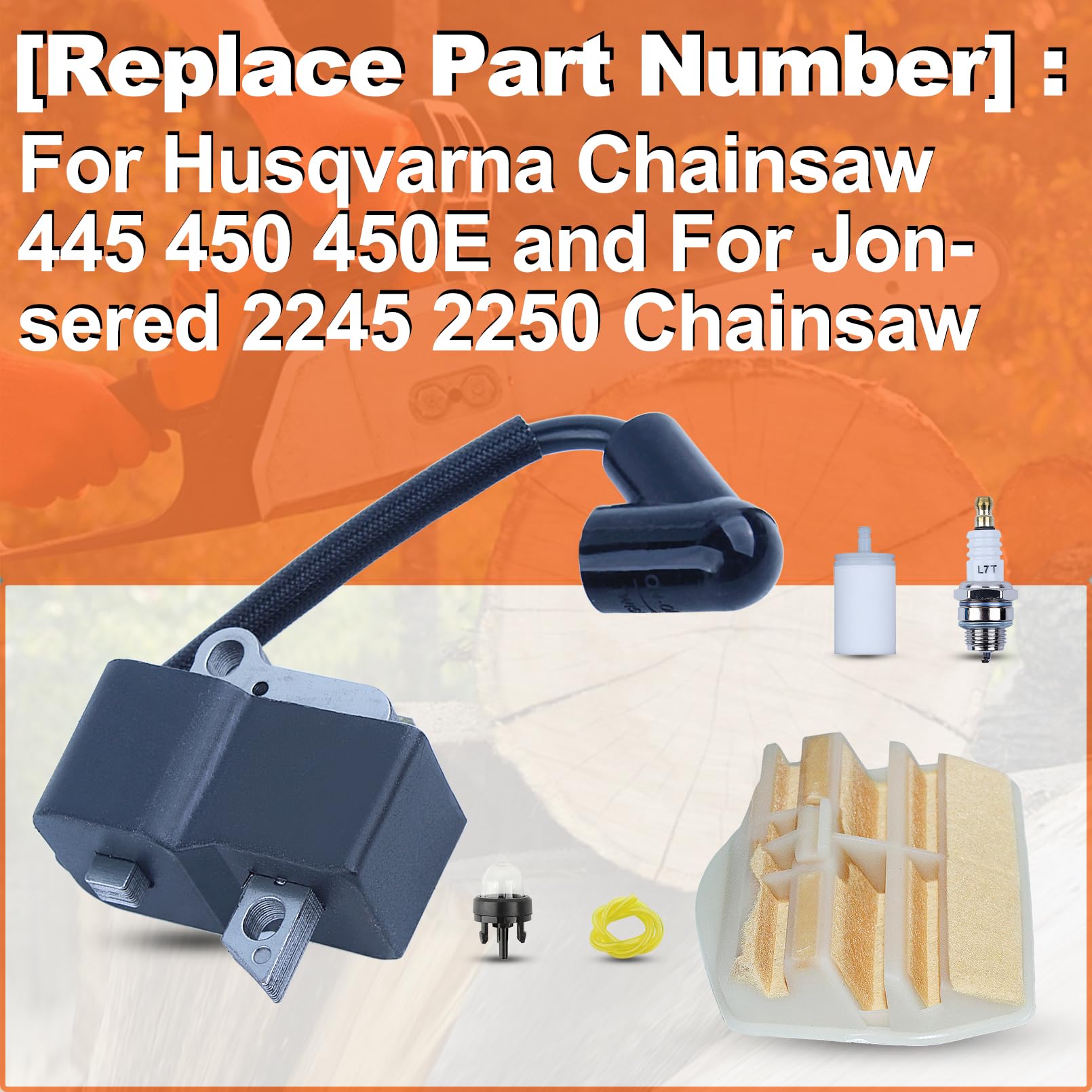 Bobine D'allumage pour Husqvarna 435 440 440E 445 450 450E pour Jonsered 2245 2250 573935701, Bobine D'allumage Kit Filtre à Air Tuyau De Carburant Filtre à Carburant