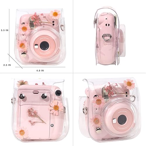 Miniatura 4 de WOGOZAN Funda protectora para cámara instantánea Fujifilm Mini 121198 con correa transparente para el hombro (flor real, rosa) (sin cámara)