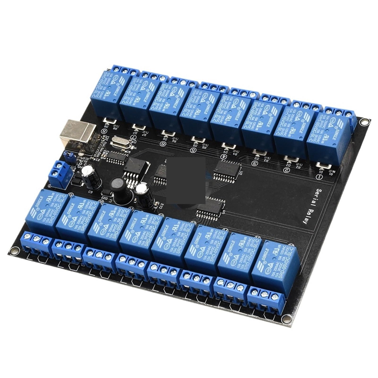 Modulo relè seriale a 16 canali DC 7V-38V, 16 canali, 10A, carico 250V, alimentatore USB, scheda di sviluppo, modulo relè, scheda relè USB