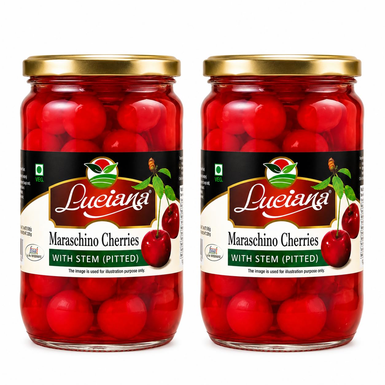 Luciana Maraschino Cherries with Stem (Pitted) | Premium Cocktail & Dessert Cherries | Bright Red Sweet Preserved Cherries | Ready to Use for Mocktails, Cocktails, Cakes, Ice Cream & Baking | 680g (Net) Jar | Pack of 2-image-23