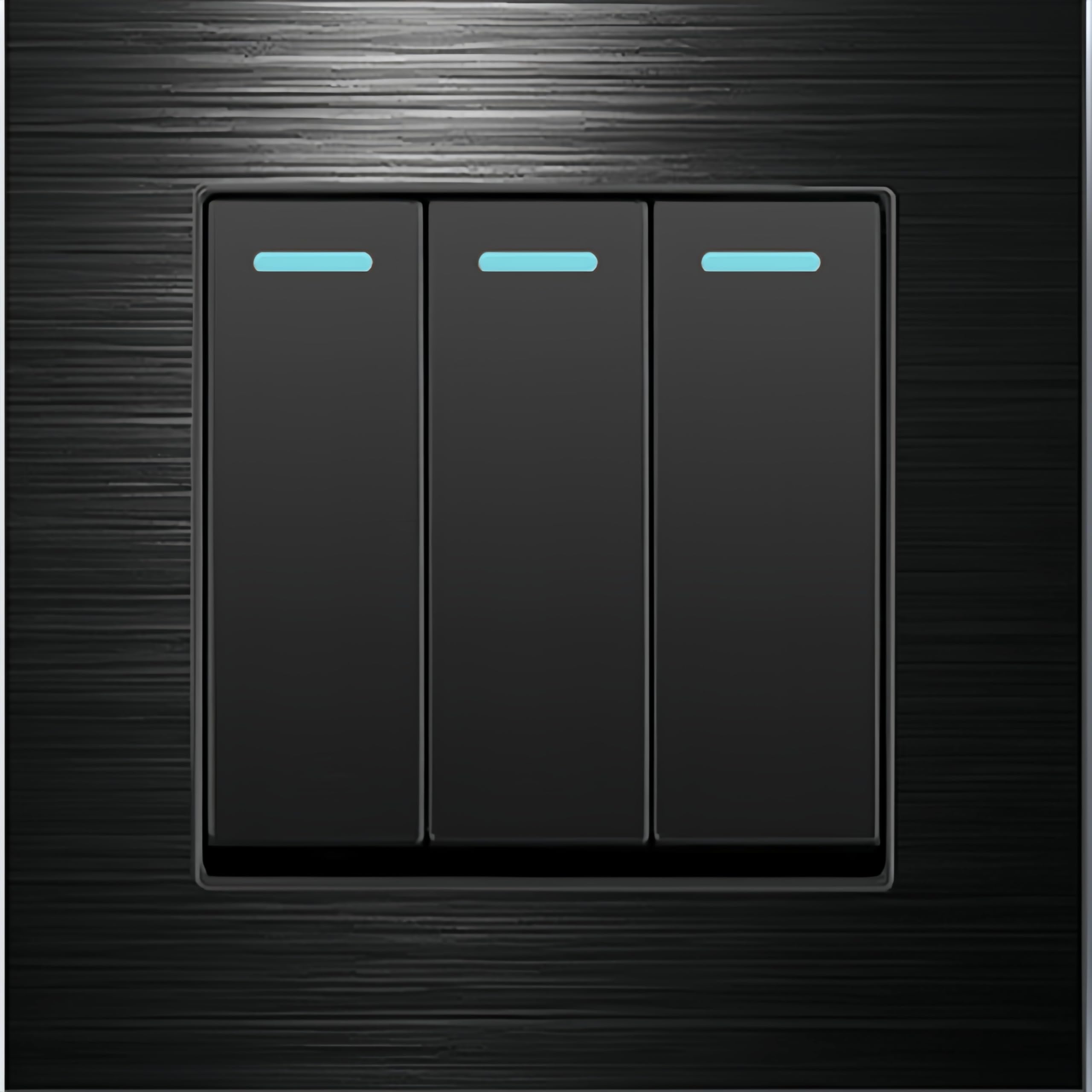 MEI JIA3 Gang 2 Way Light Switch for Wall - Black Brushed Aluminum Alloy Panel Modern Power Switch, Type 86 Electric 250V (1/2/3/4 Gang Options)