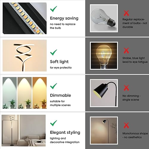 Miniatura 4 de Lámpara de pie, lámparas de pie LED modernas para sala de estar, 2500LM-40W-3 Color regulable, lámpara de pie grande en espiral negra de 63 pulgadas