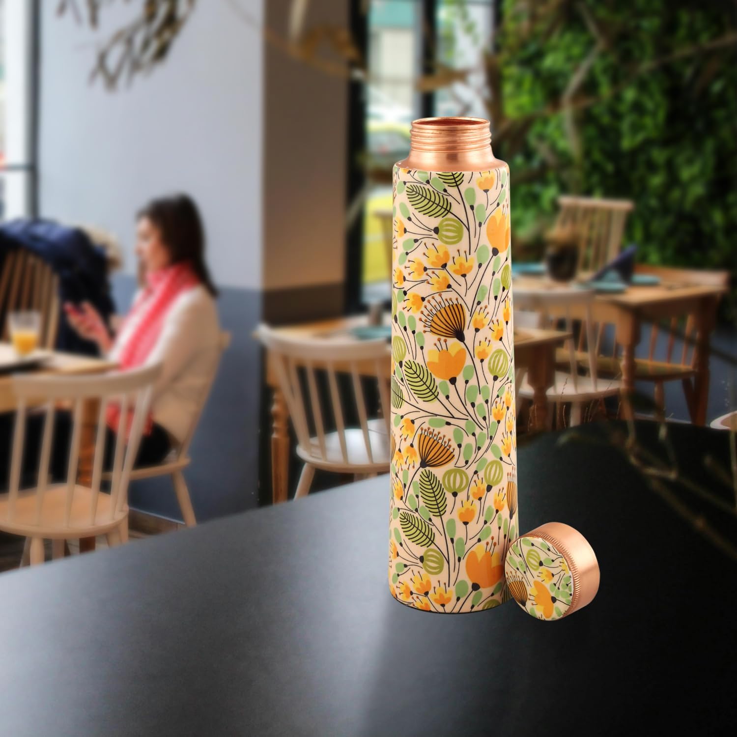 Handmade Copper Water Bottle Print Elizabeth Design Exact Handcrafted, 1 Liter, Clear