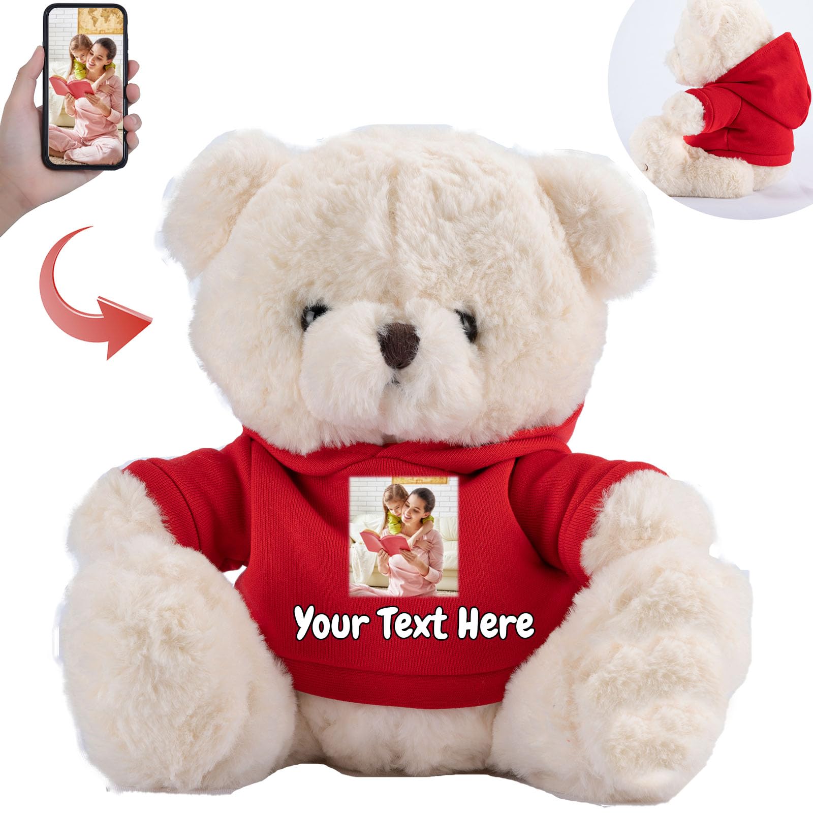 Personalized Teddy Bear Plush - Custom Text + Photo, 8 Inch Stuffed Bear Gift For Valentine's, Birthday - View #11