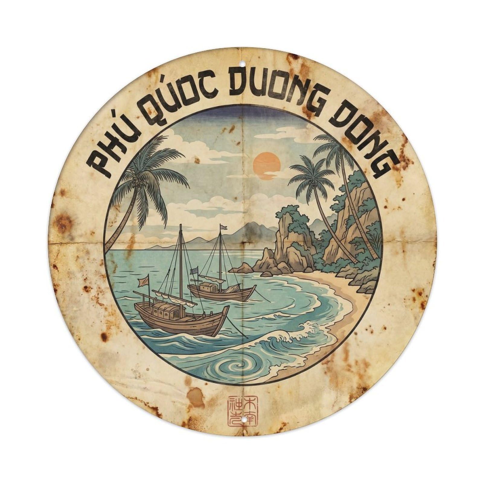 Phu Quoc Duong Dong Coastal Journey Ink Illustration Metal Tin Sign