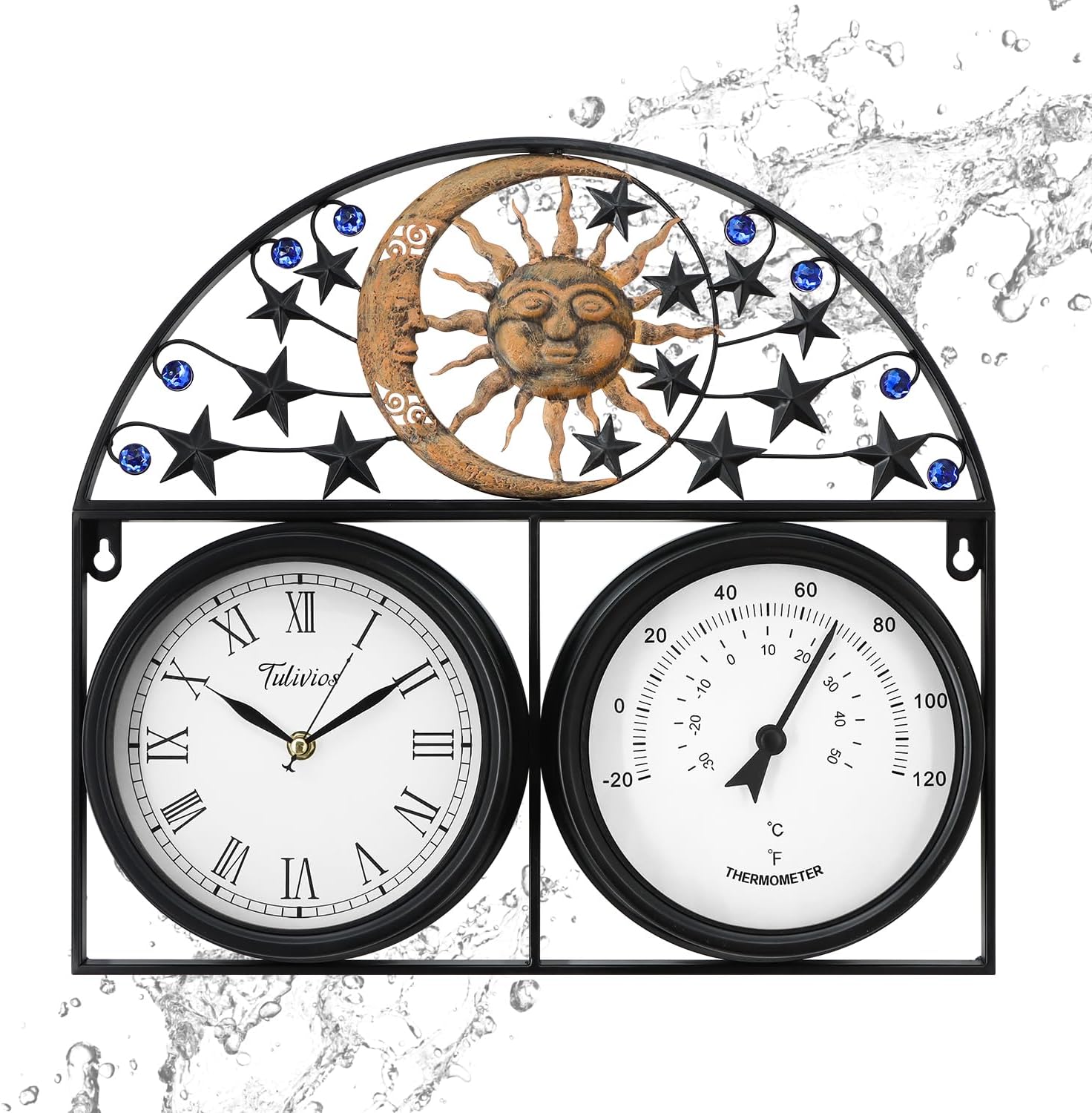 Photo 1 of 17Inch Large Outdoor Clock,Waterproof Wall Clock with Thermometer,Weatherproof Non-Ticking Quartz Battery Operated Decor Clock for Patio,Garden,Pool,Porch,House Warming Gifts