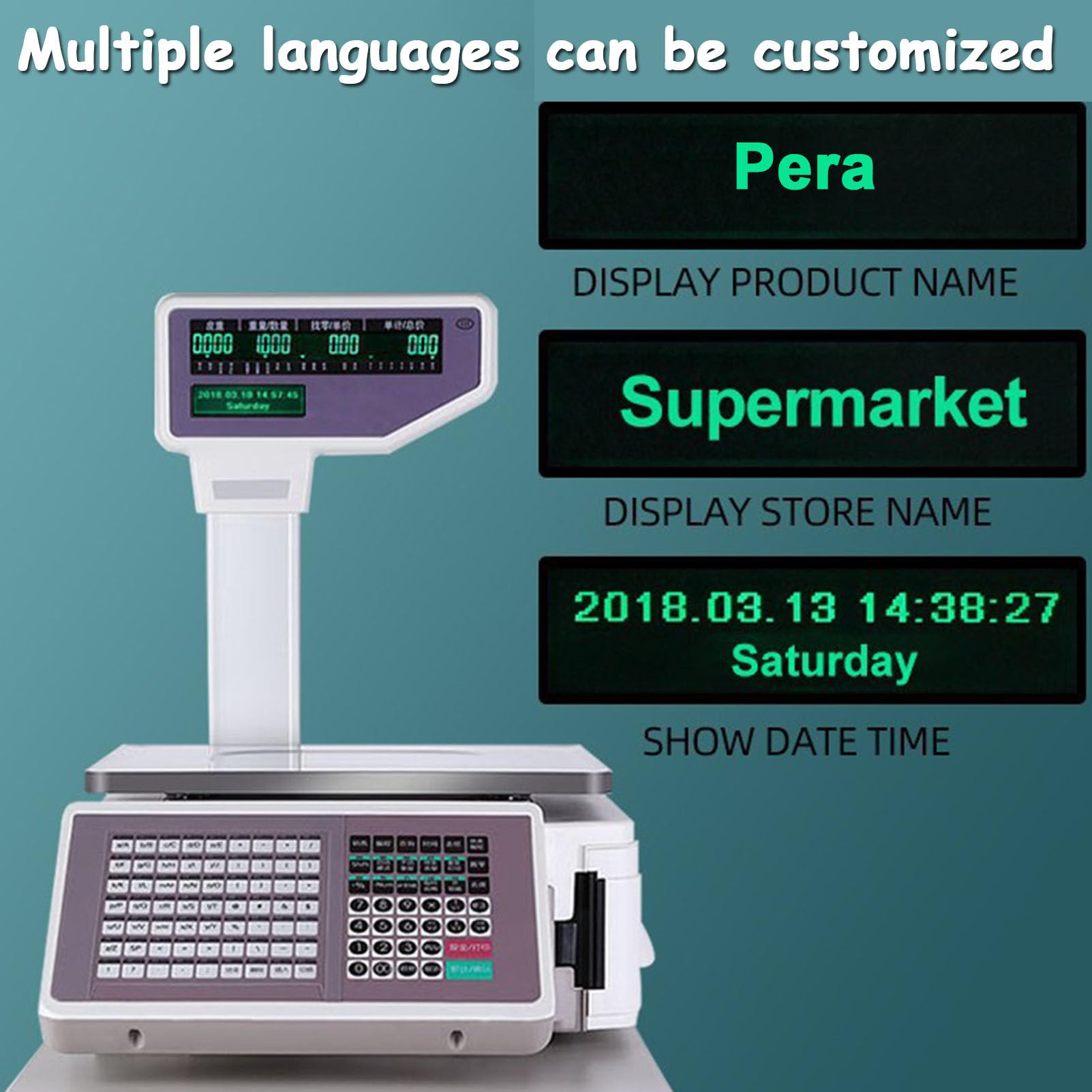 LYDZUSDP Digital Price Label Printing Scale,LCD Screen Weight Price Scale,30kg/66.14 lbs Capacity,Electronics Barcode Thermal Printer