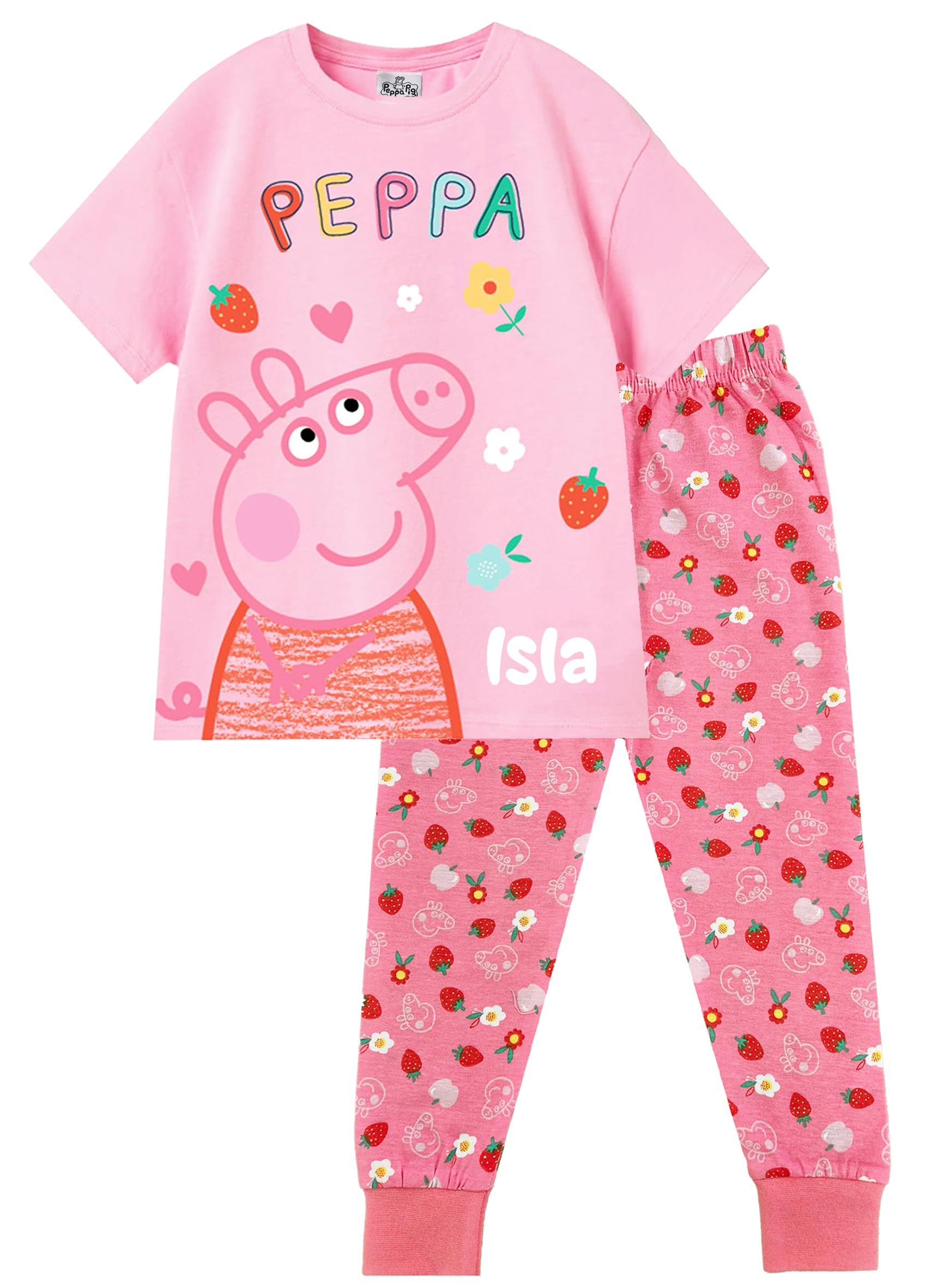 Peppa Pig Girls Personalised Strawberry Pyjamas Personalised Name Strawberry Pjs Nightwear (, 18-24 Months)