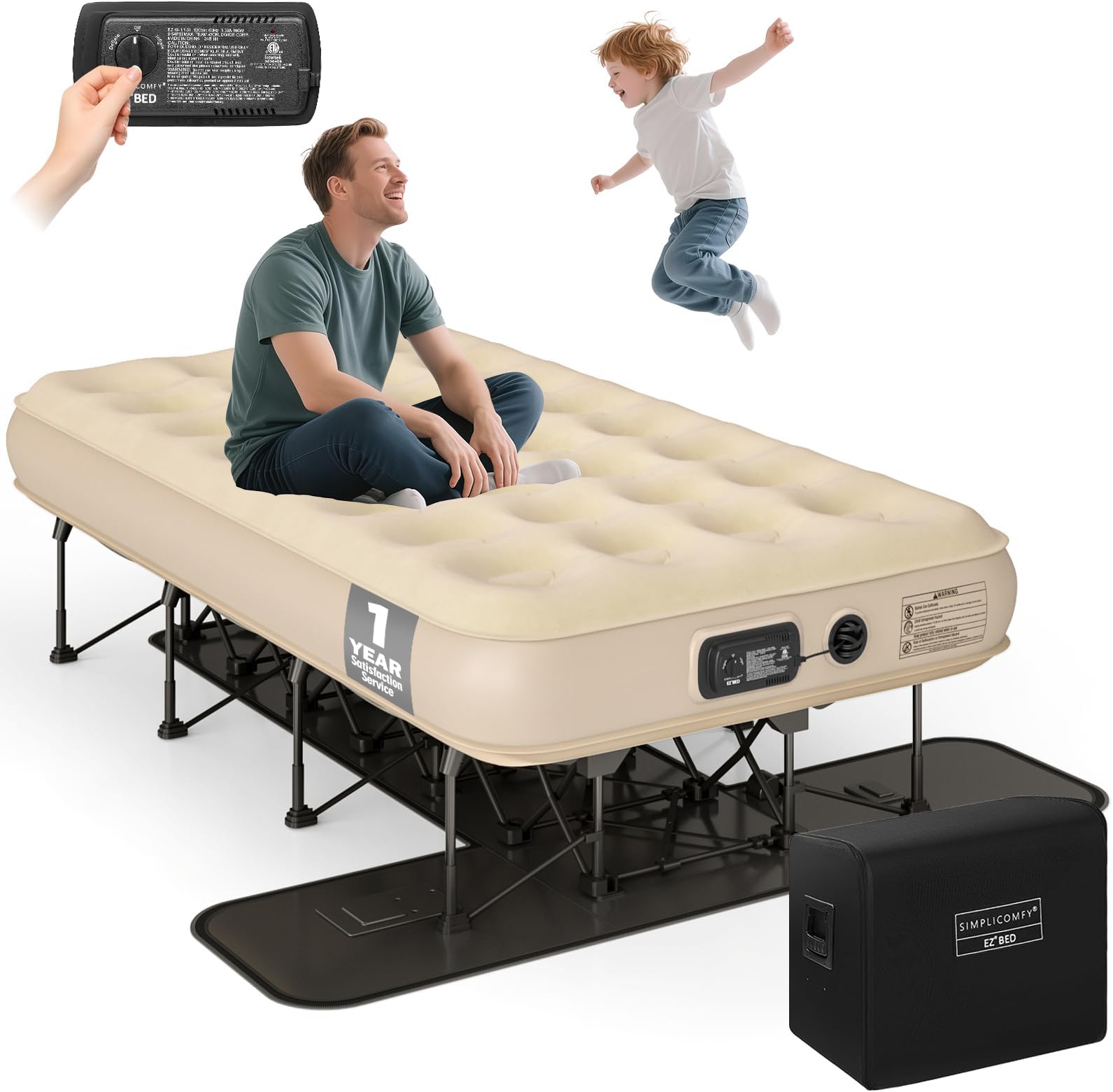 EZ Bed Twin Self-Inflating Air Mattress with Built-in Frame, Pump and Wheeled Case, Blow Up Inflatable Air Bed Perfect for Home, Guests, Travel, Vacation, Camping