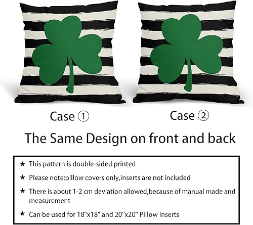 Miniatura 5 de Juego de 2 fundas de almohada lumbar del Día de San Patricio de 12 x 20 pulgadas, diseño de trébol verde a rayas negras, decorativas, rectangulares,