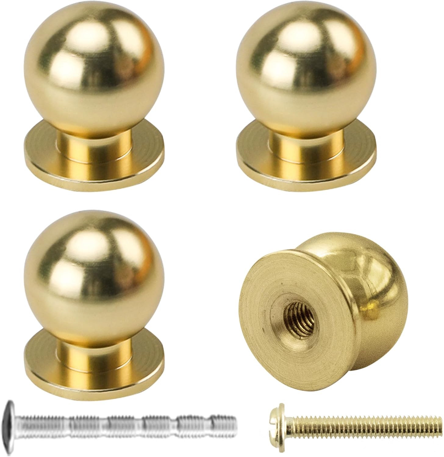 Mini Round Solid Brass Knobs, 1/2 Inch (14mm) Diameter Antique Metal Cabinet Drawer Pulls, Modern Kitchen Dresser Handle Knobs for Kitchen, Jewelry Box with Screws, Polished Brass, 4PCS