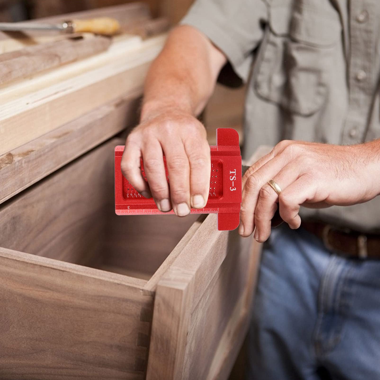 jojofuny 2pezzi Righello Per Marcatura Falegnameria Con Scriber e Precisione Elevata Strumento Di Misura Per Progetti Di Casa e Ufficio Per Architetti e Artisti Rosso