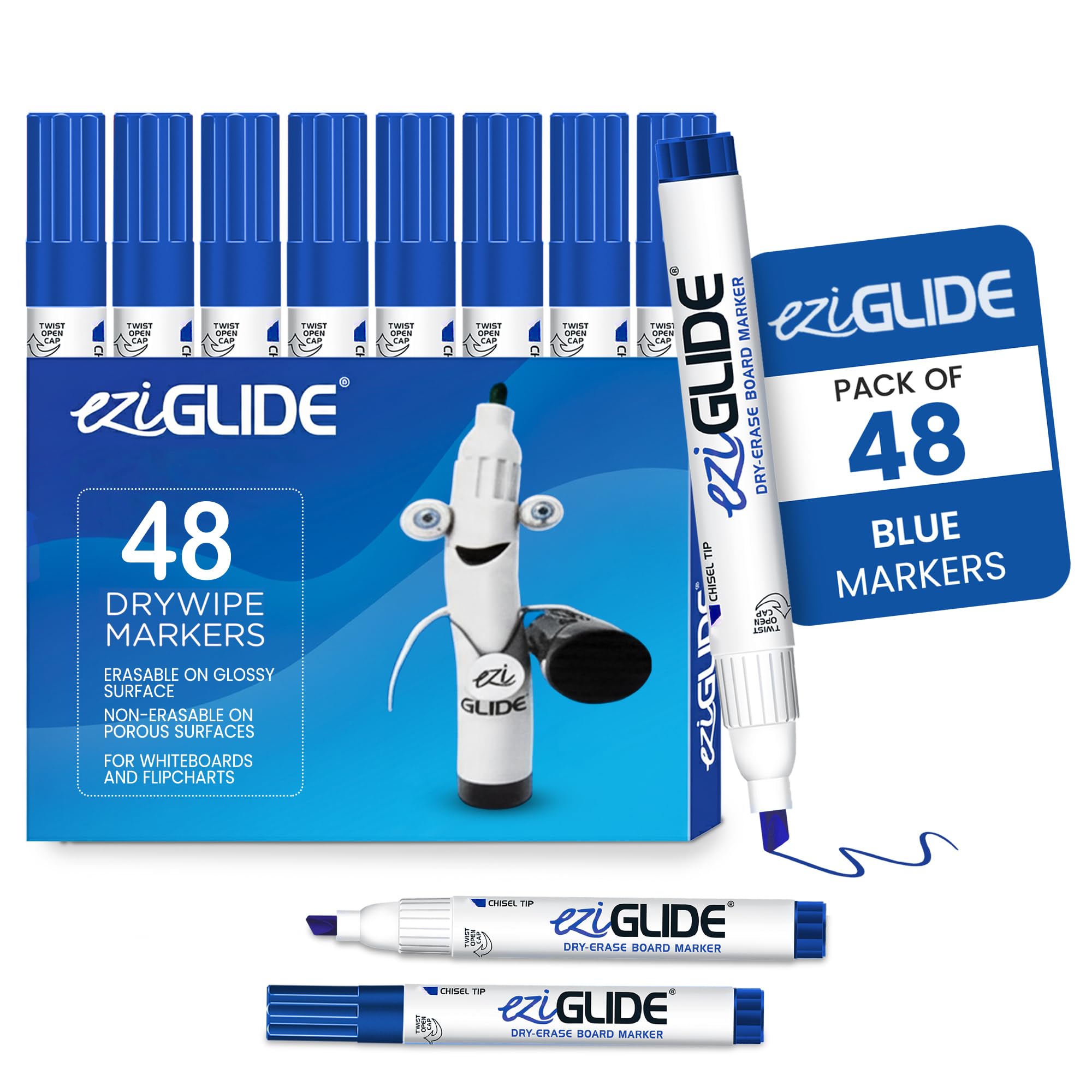 Marcadores azules de pizarra con punta de cincel resistente al desgaste pack de 48 Eziglide 8