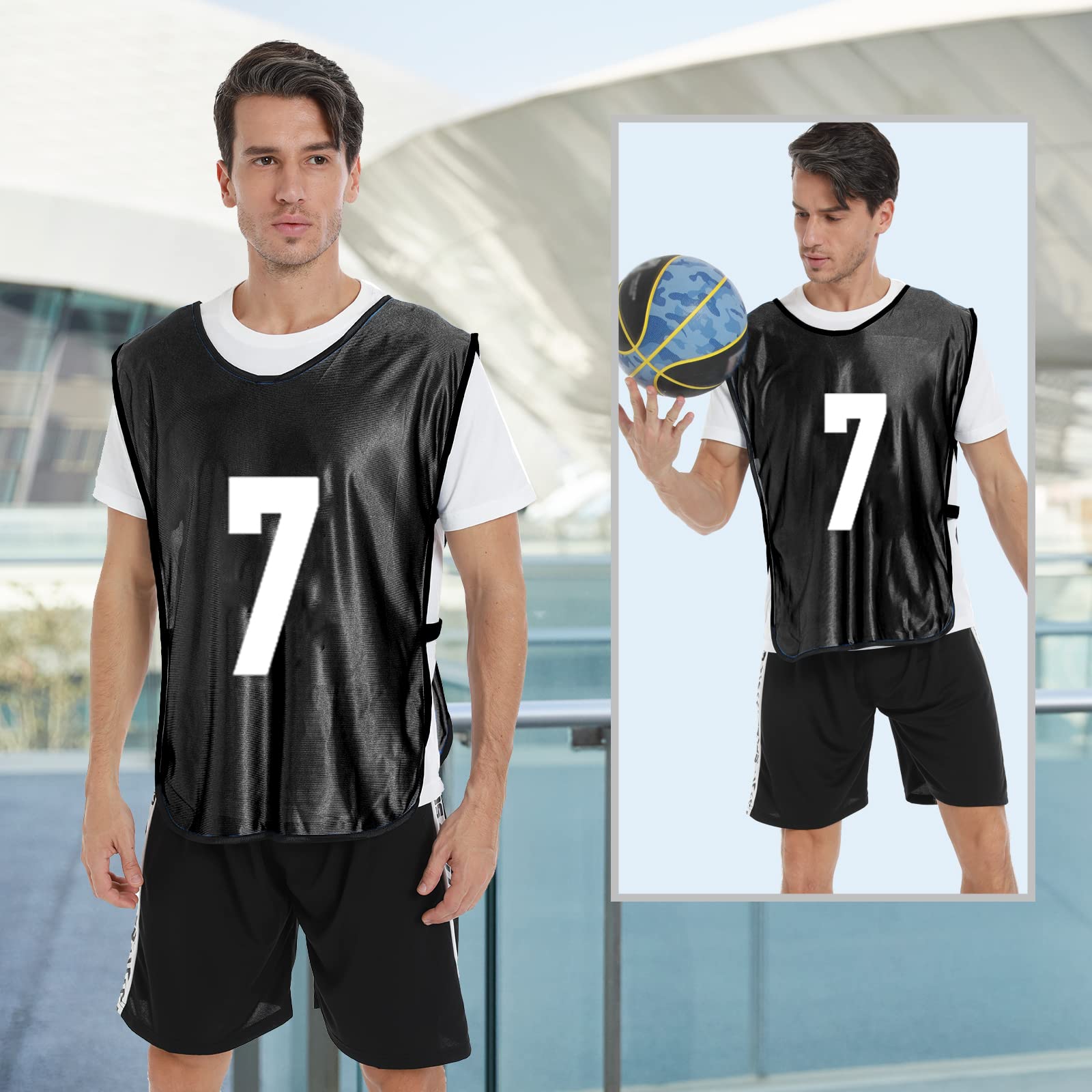 Scrimmage - Chaleco de entrenamiento (12 unidades) para deportes de equipo, camisetas para adultos y jóvenes, baberos de fútbol numerados