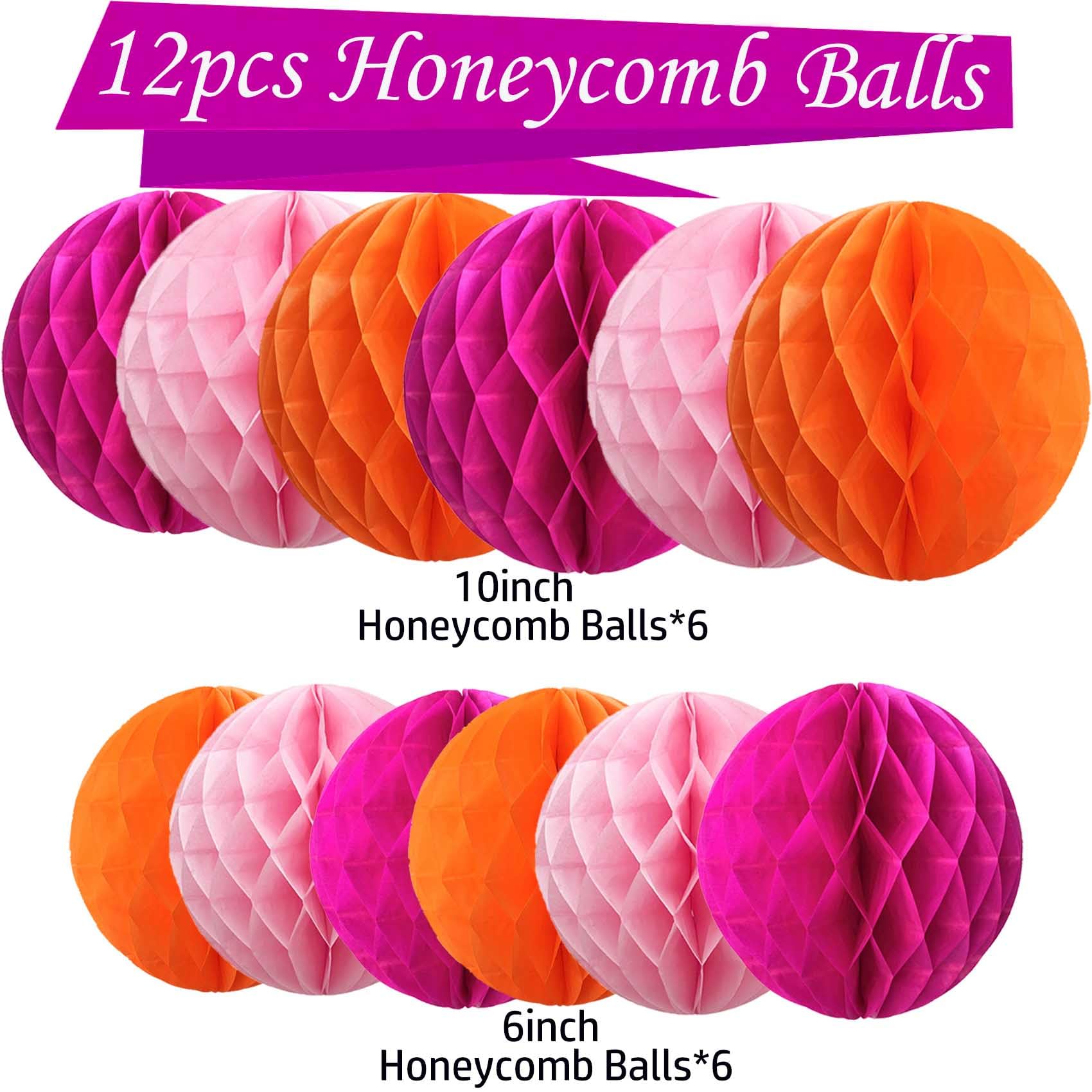 KUNYYI Orange and Pink Paper Honeycomb Flower Balls-12 Pcs 6
