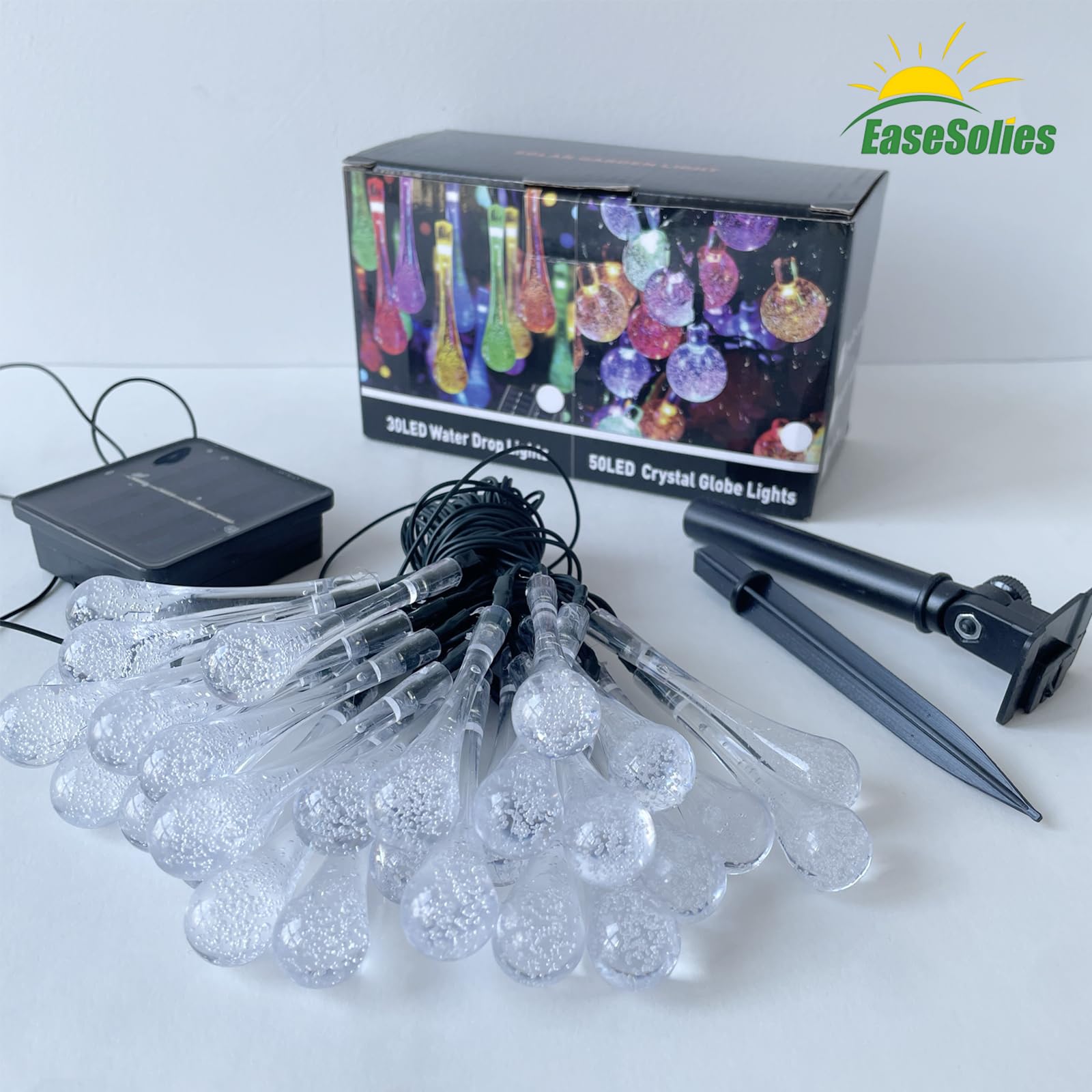 Solarleuchten für den Außenbereich, 6,3 m, 30 LEDs, Tropfenform, mehrfarbig, Lichterkette, LED-Außenlichter, wasserdicht, für Garten, Terrasse, Hof, Baum, Party, Hochzeit,