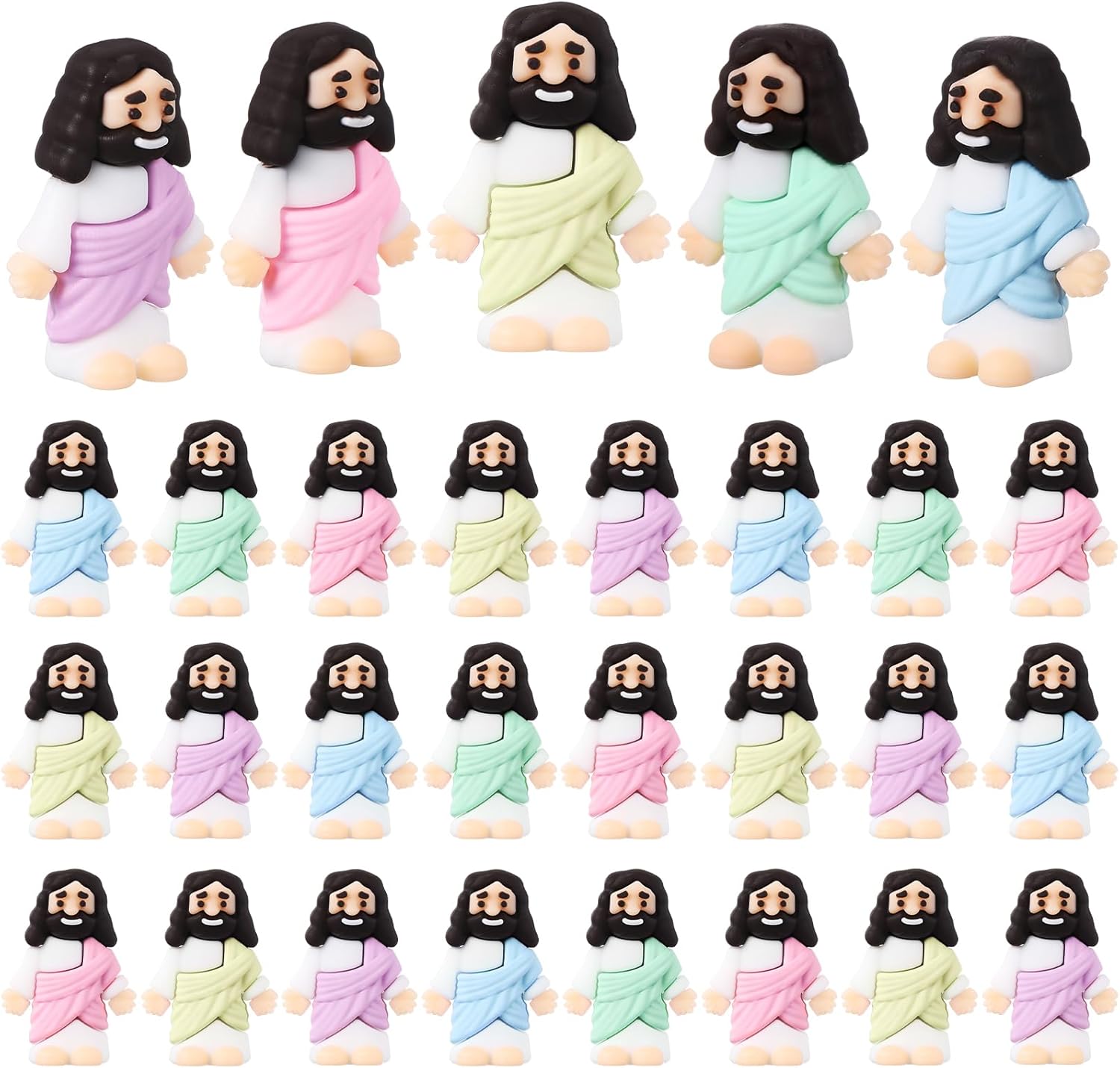 Bememo 25 Pcs Mini Jesus Figurines Bulk Original Design Rubber Mini Jesus Figures to Hide and Seek Religious Gifts Sunday School Baptism Easter Egg Filling(Macaron Color)