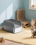 Powools Boîte à litière en acier inoxydable pour chatons, boîte à literie en métal avec scoop, haut anti fuite, non-sticky, facile à nettoyer, gris, M (1 Boîte)
