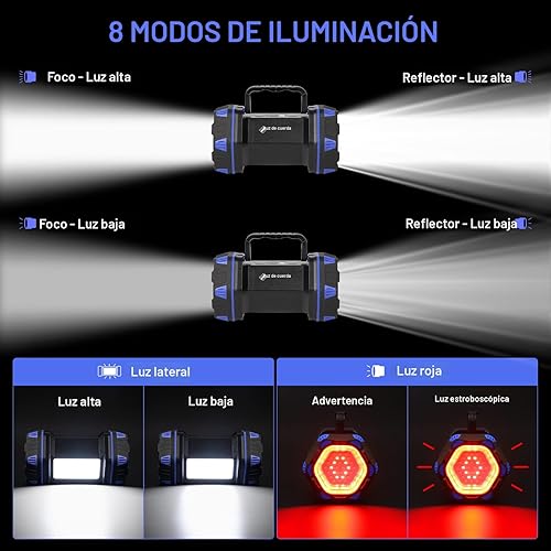 Vista 4 de Linterna de camping LED recargable, linterna de campamento de 1500 lm, 8 modos de luz, luces de campamento de capacidad 4800, luz de flash brillante