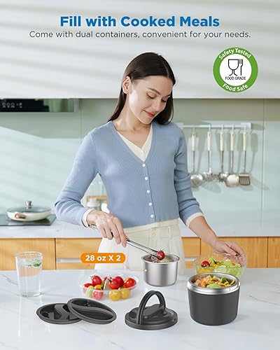 Miniatura 3 de Fiambrera eléctrica calentadora de alimentos  Fiambrera de calentamiento rápido de 105 W con recipientes dobles SS de 27 onzas  Calentador de