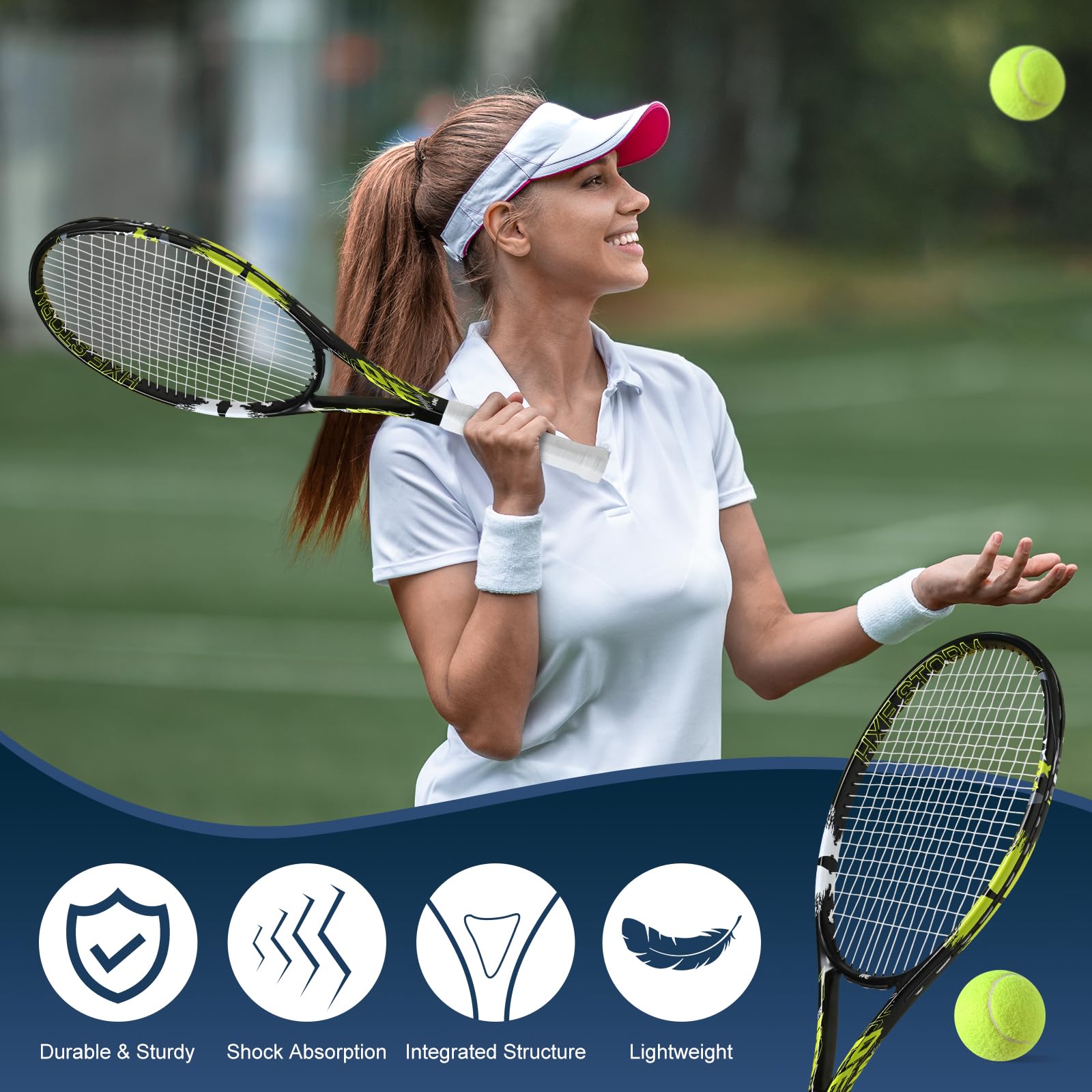 Tennis Rackets for Adults, 2 Player Pre-Strung 27 inch Recreational Tennis Racquet Set for Beginner and Professional with 2 Balls, 2 Overgrips and 1 Carrying Bag