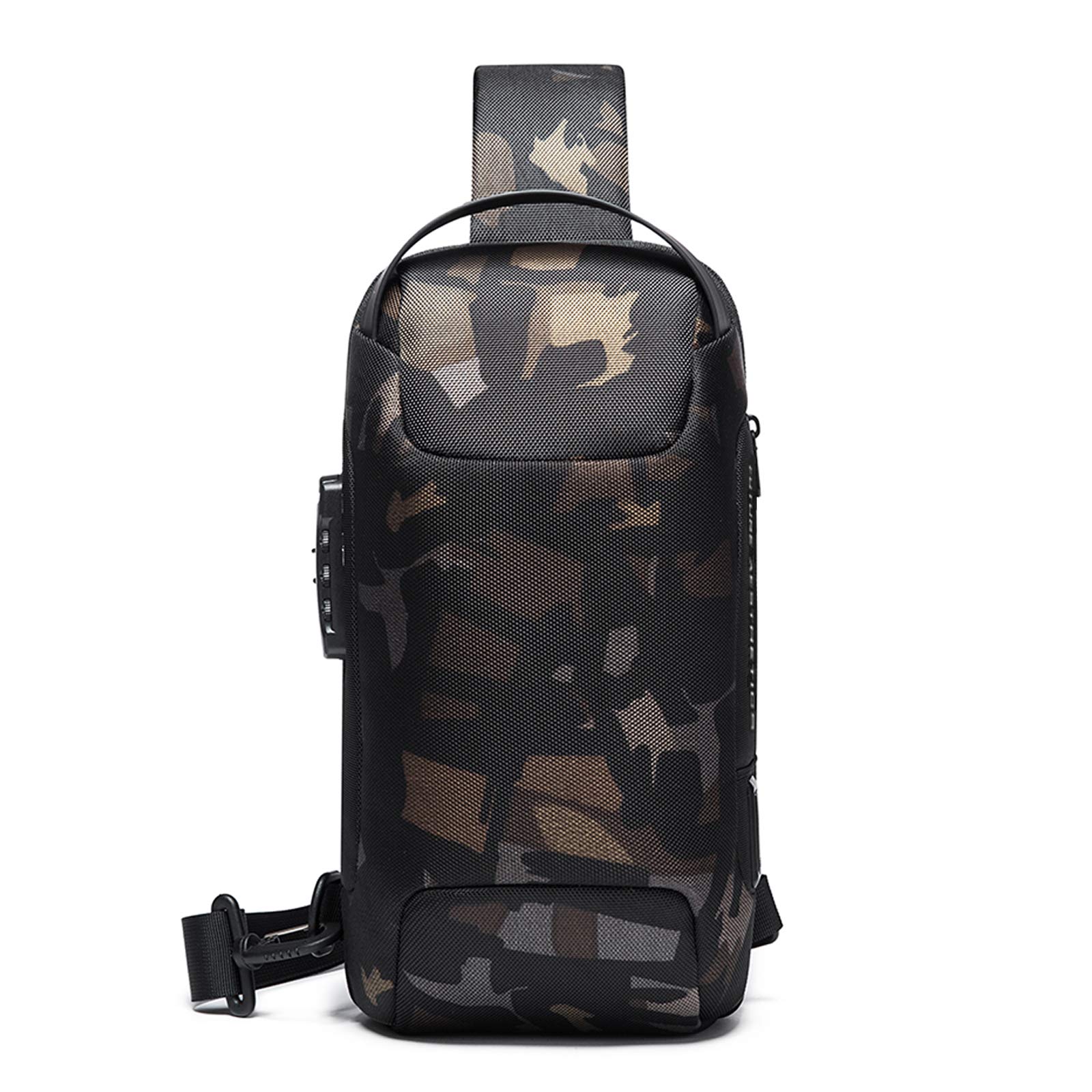 FANDARE Sac de Poitrine Sling Crossbody Bag avec USB Homme Femme Affaires Sacoche Grande Sac d'Epaule Garçon Sacoche de Ceinture Sac Bandoulière pour Voyage Randonnée Cyclisme Jogging Durable