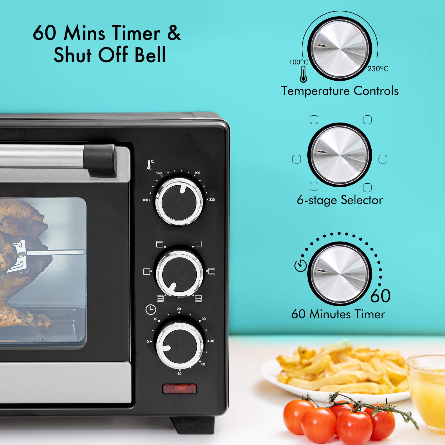 Geepas 19L Mini Oven and Grill 1280W Countertop Electric Cooker with