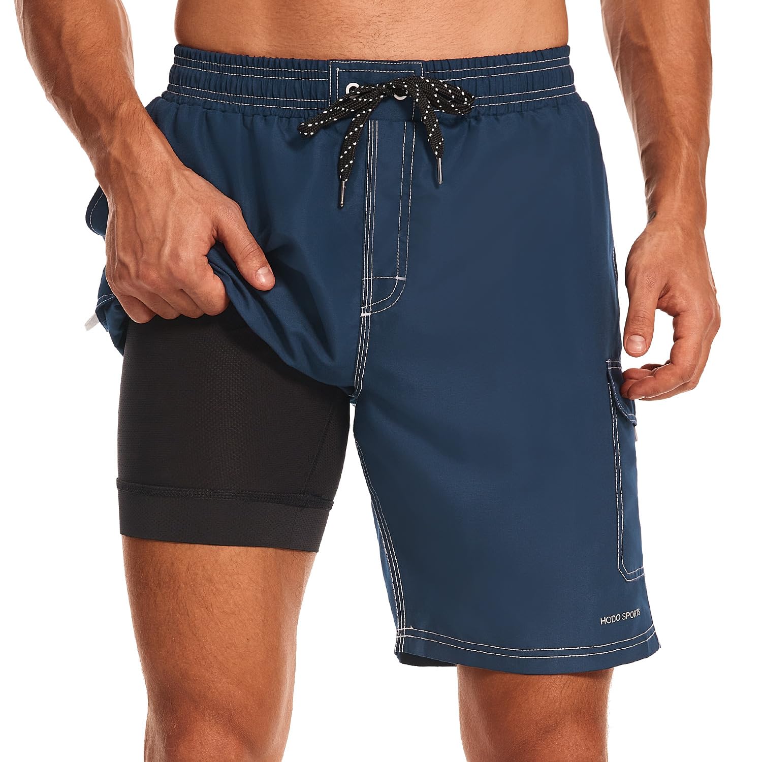 Mens Swim Trunks with Compression Liner 9 inch Bathing Suit Quick-Dry Swim Shorts Cargo Pockets S-4XL-image-6