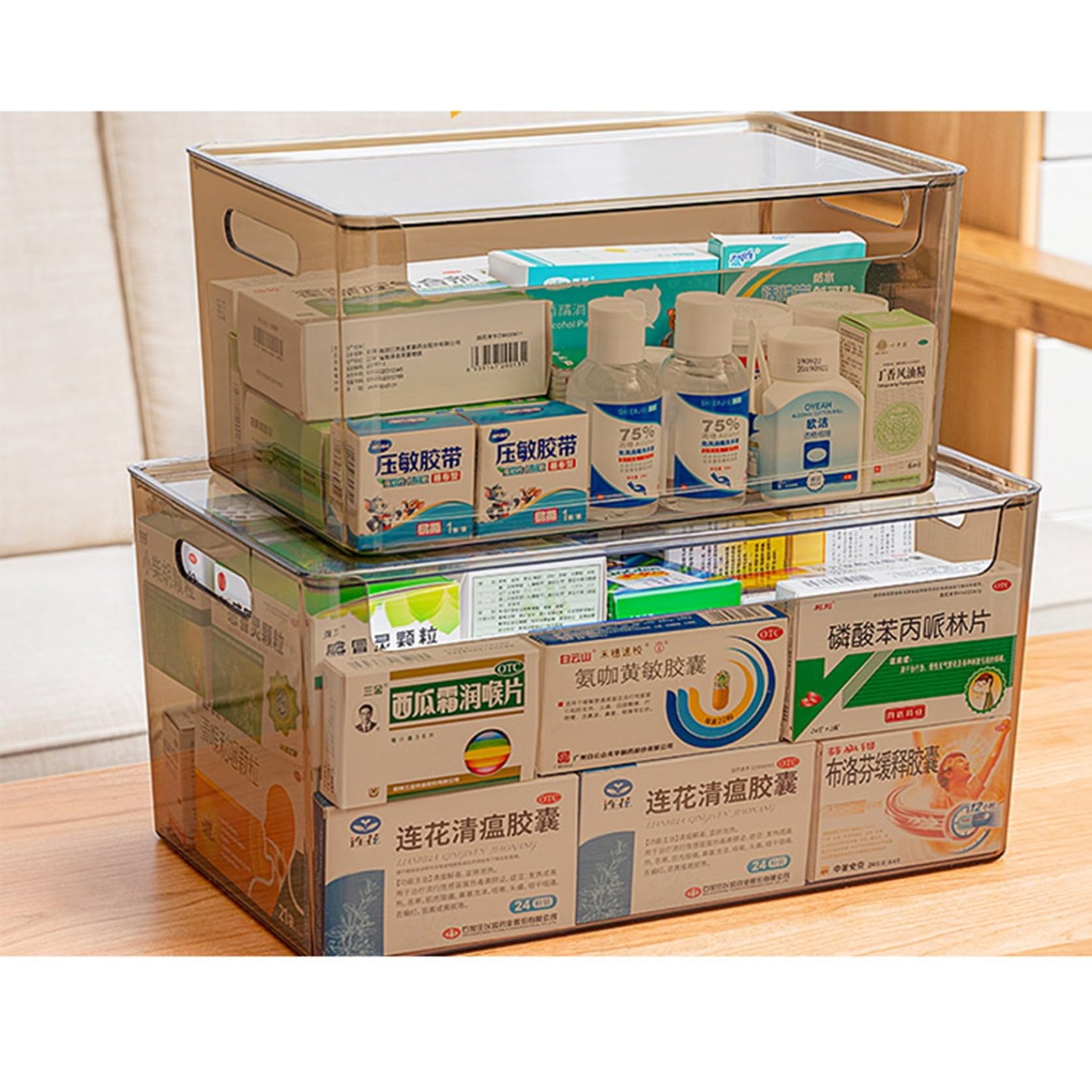 Amazon.co.jp: 収納ボックス 薬箱 救急箱 薬ボックス 透明 蓋付き・蓋