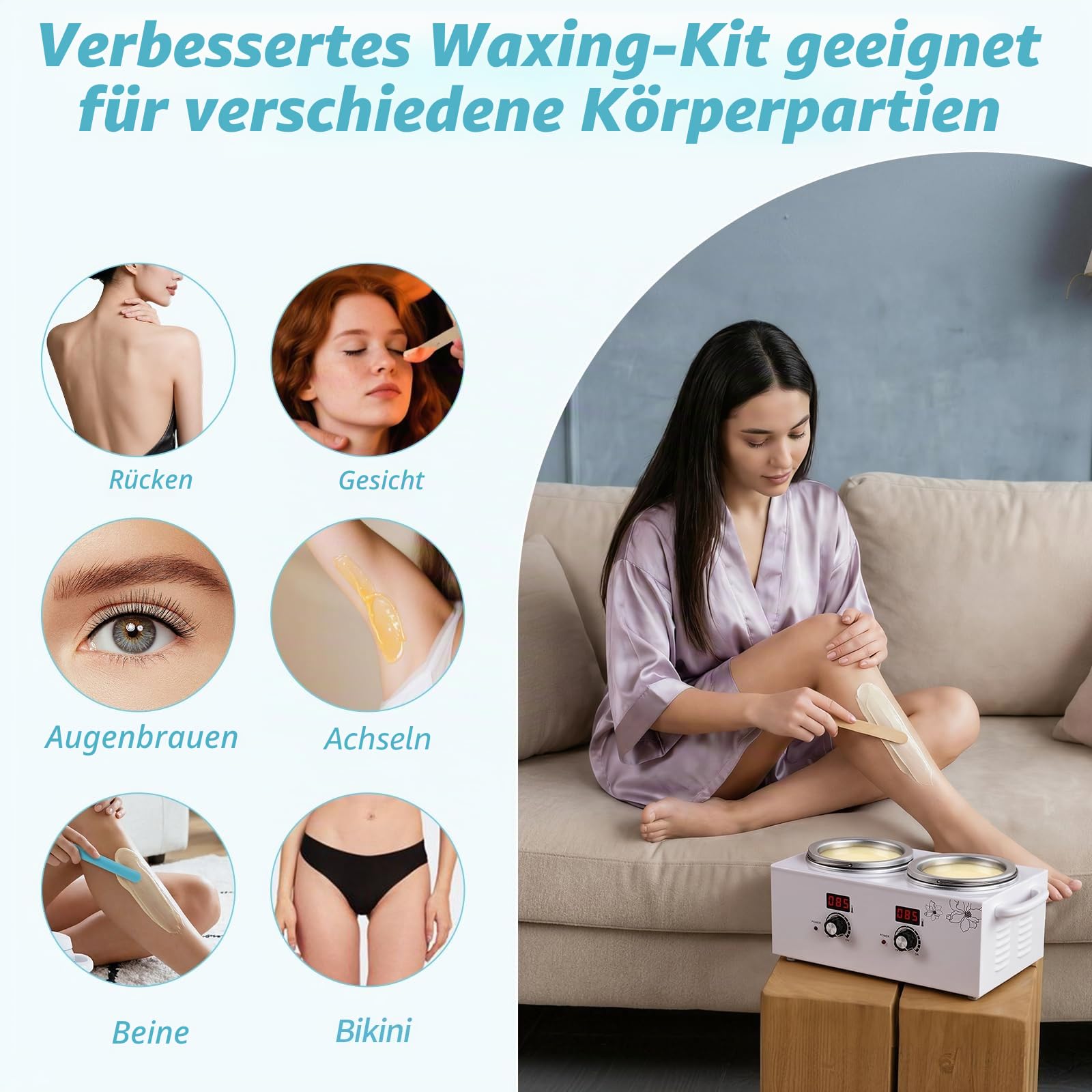 Doppel Wachswärmer mit temperaturanzeige, iklestar Professionelles digitale Wax Maschine zur Haarentfernung für Frauen, Wachs Haarentfernung Kit mit Sticks und Silikonschalen