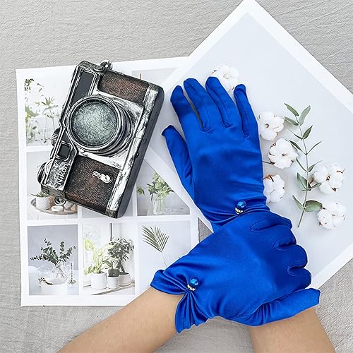 Miniatura 11 de Vestido de novia de satén para mujer, fiesta de ópera, guantes de los años 20, guantes hasta la muñeca Blanco
