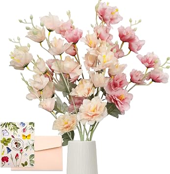 SNAIL GARDEN 2 Pack 34.6" Artificial Flower Bouquet,40 Flower Heads Long Stem Silk Peony,Fake Spring Flowers for Bridal Wedding Home Party Festival Floral Arrangements DecorationChampagne & Pink