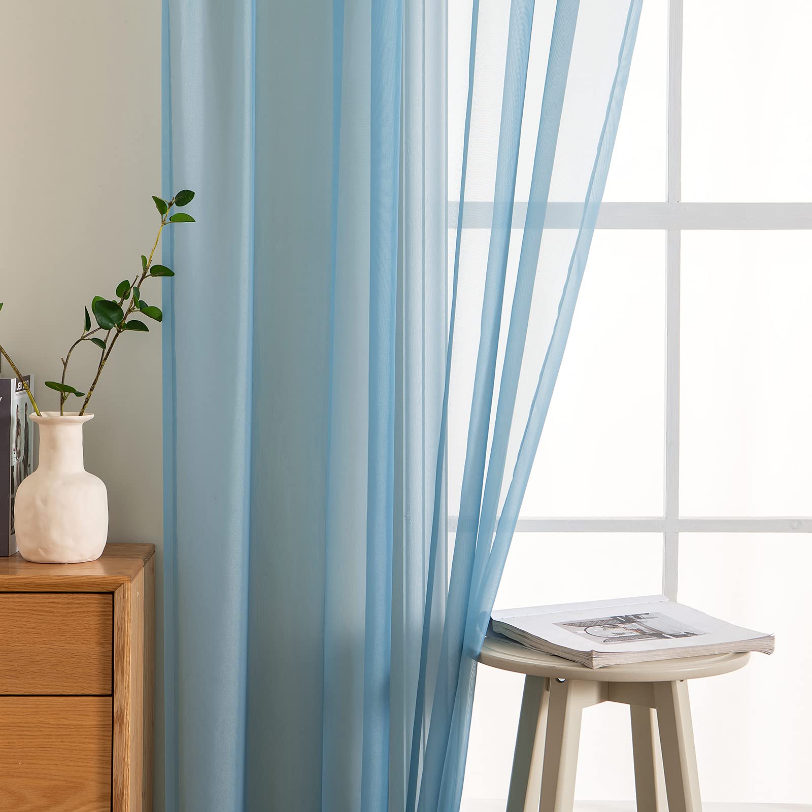 MIULEE Voile Curtain, Transparent, Plain Rod Pocket, Living Room, Airy Decorative for Bedroom Set of 2, 280 x 140 cm (H x W) - Image 4