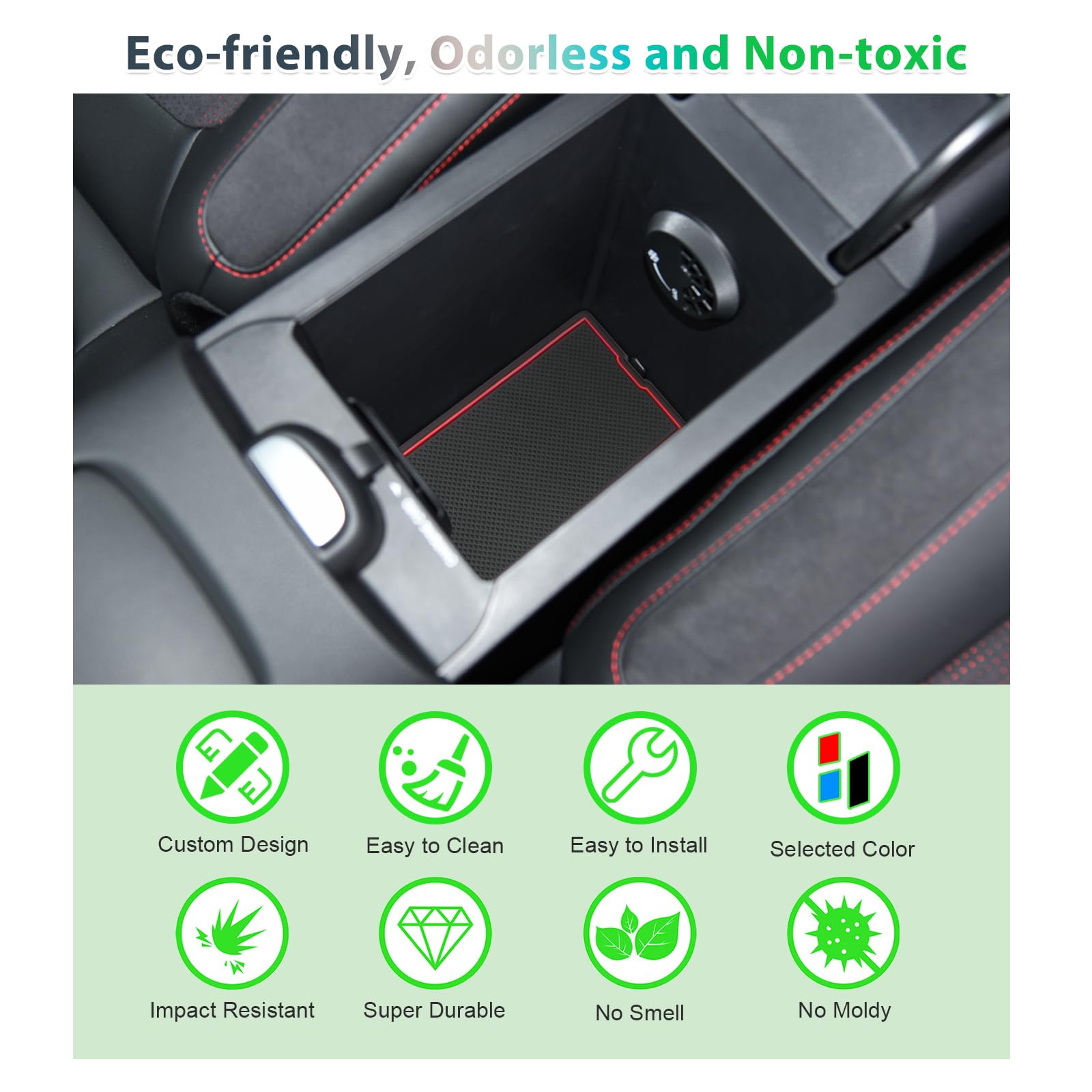 GAFAT Compatible avec Smart #1#3 EV 2023-2025 2026 Tapis Antidérapants en Caoutchouc, Smart 1 Smart 3 Tapis pour Console Centrale, Boîte Rangement, Couture Porte, Smart #1 Accessoires (Rouge)