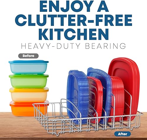 Miniatura 6 de Organizador de tapas para contenedores de alimentos, soporte de almacenamiento de tapa, grande, cromado