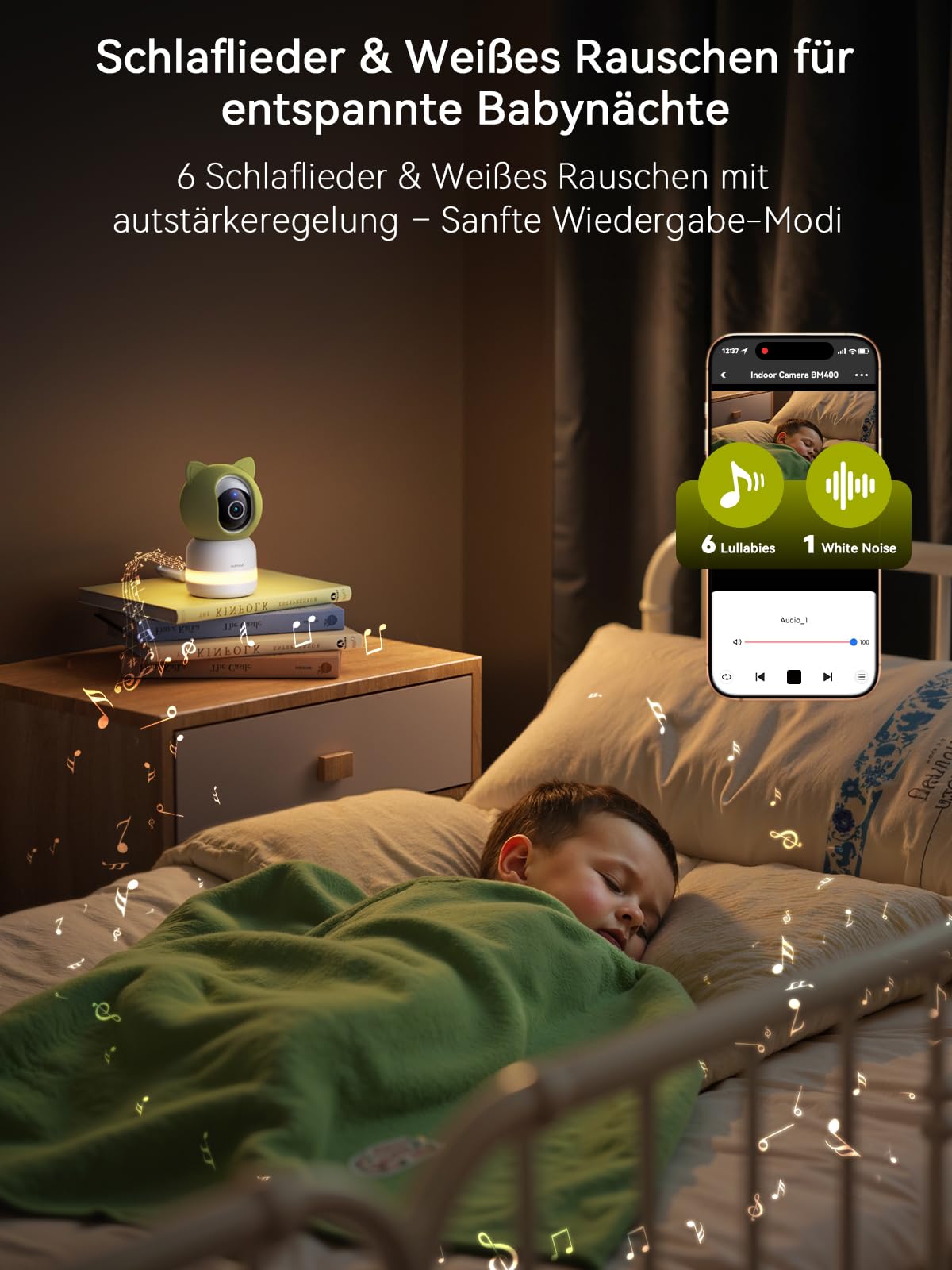 Outinput 2K/4MP WLAN Babyphone mit Kamera App, 360° Baby Monitor with Camera, Fütterungserinnerung, Schlaflieder, Farb-Nachtsicht,2-Wege-Audio, Nachtsicht, Bewegungs/Weinen/Temp/Feuchtigkeitserkennung