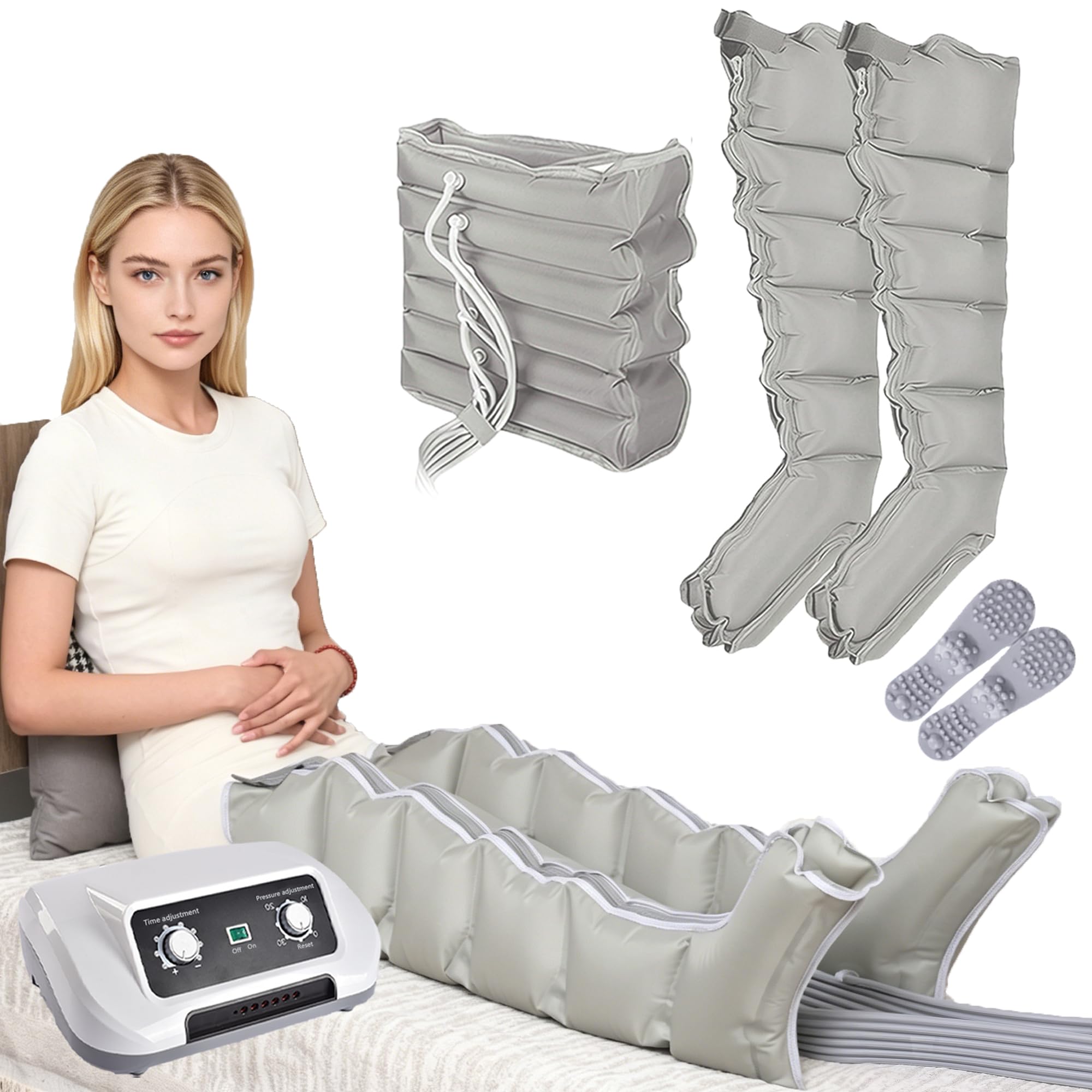 Urządzenie do drenażu limfatycznego nóg XL, urządzenie do masażu całego ciała w przypadku obrzęku ust w domu, 6-komorowe buty Presoterapia Recovery Boots, usuwanie przekrwienia i krążenie krwi (szare