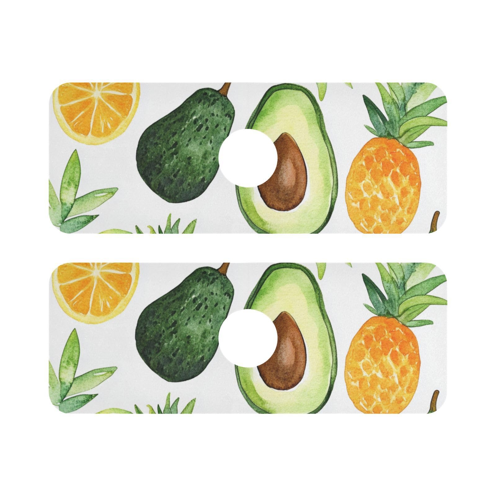Cartoon Green Avocados Pineapples Kitchen Sink Splash Guard Faucet Mat Diatomite Absorbent Pad for Bathroom RV 14.7x5.4in 2PCS water