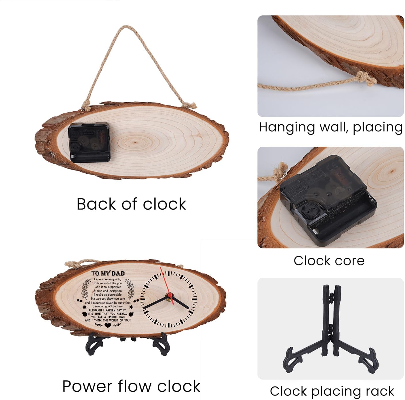 to My Dad Gifts,Wooden Clock,Desktop Clock,Wooden Silent Wall Clock,Personalized Engraving Gifts,Birthday Gifts (to My Dad Gifts) - Image 3