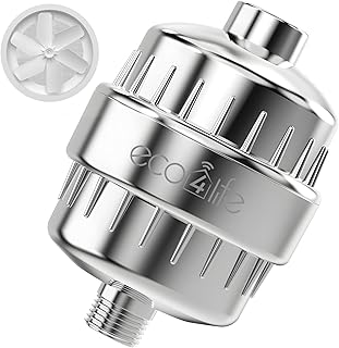eco4life Shower Filter - 25 Stage Shower Head Filter for Hard Water, Reduces 99% of Heavy Metal, Improves Skin & Hair, Built-In Turbine Fan, Fits Most Bathroom, Bathtub Showers (1 filter)