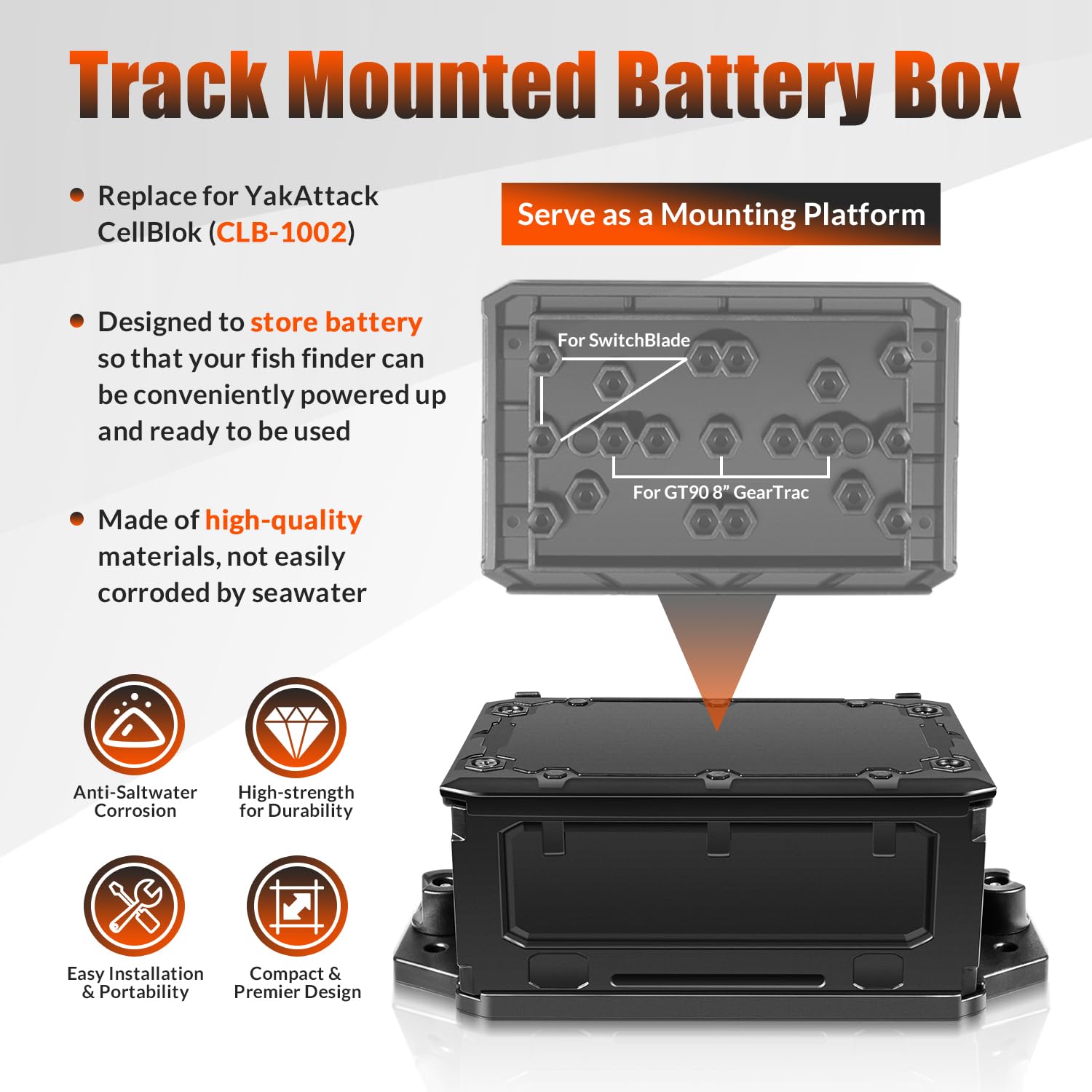 usvehj Track Mounted Battery Box for Fish Finders, Replace for YakAttack CellBlok (CLB-1002), Compatible with YakAttack Switchblade Transducer Arm, Fit for Most 7, 9, or 10 Ah 12v Batteries : Electronics