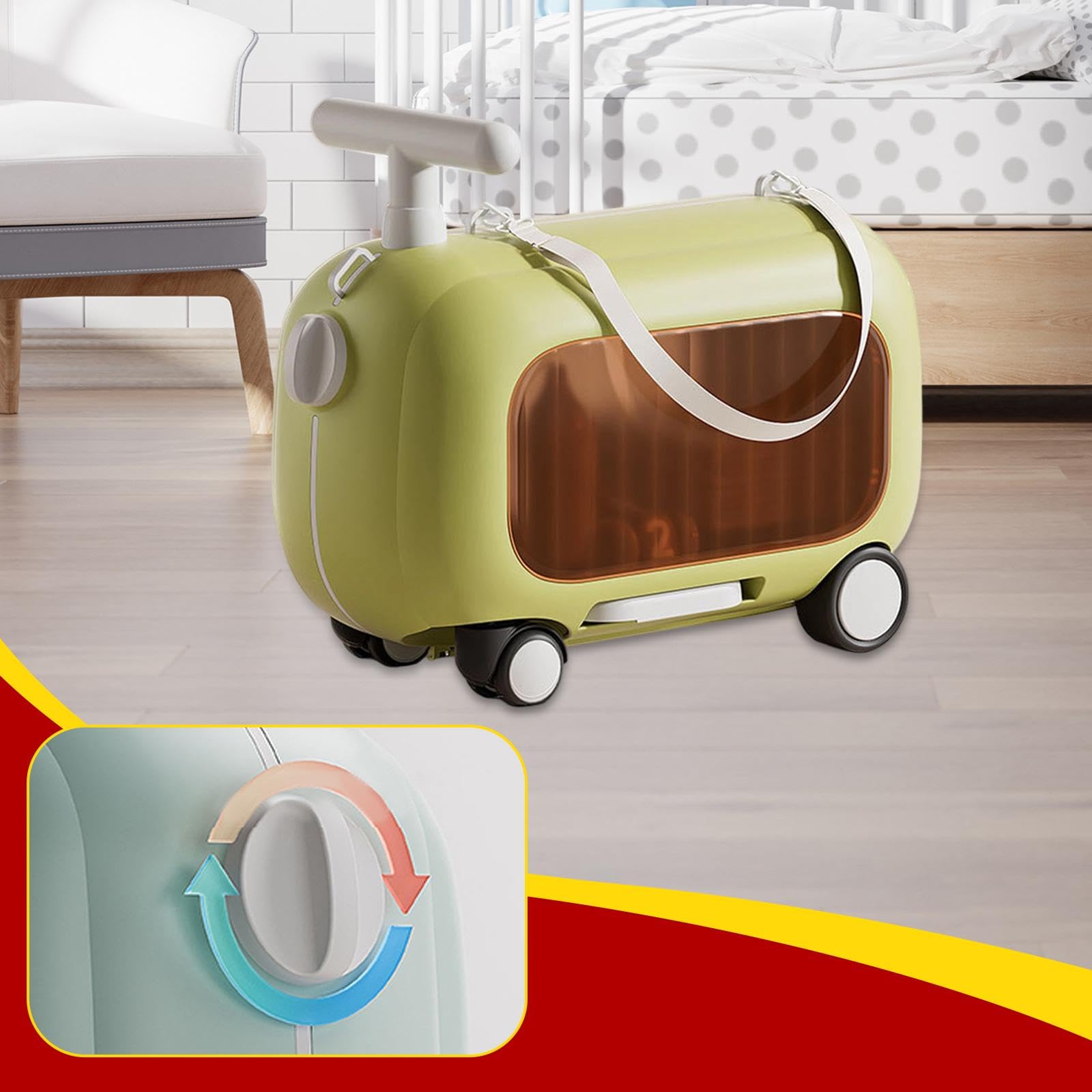 Valigia Da Viaggio Leggera per Bambini, Custodia Rigida per Bambini con Ruote a 4 Ruote E Materiale PP Portatile, Adatta per L'esterno, Verde
