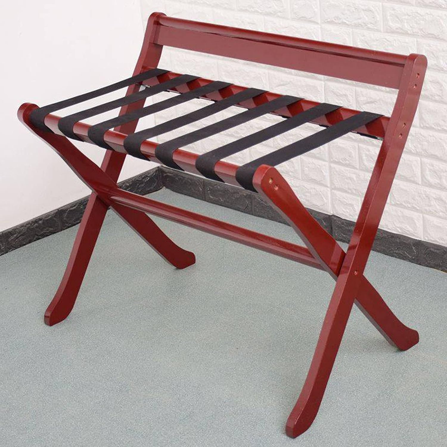Storage Shelf Hotel Luggage Rack,Movable Luggage Rack,Space Saving Rack,Wood Luggage Rack,Foldable Bedside for Clothes Quilt,Household Room Bedroom Rack/Red,White