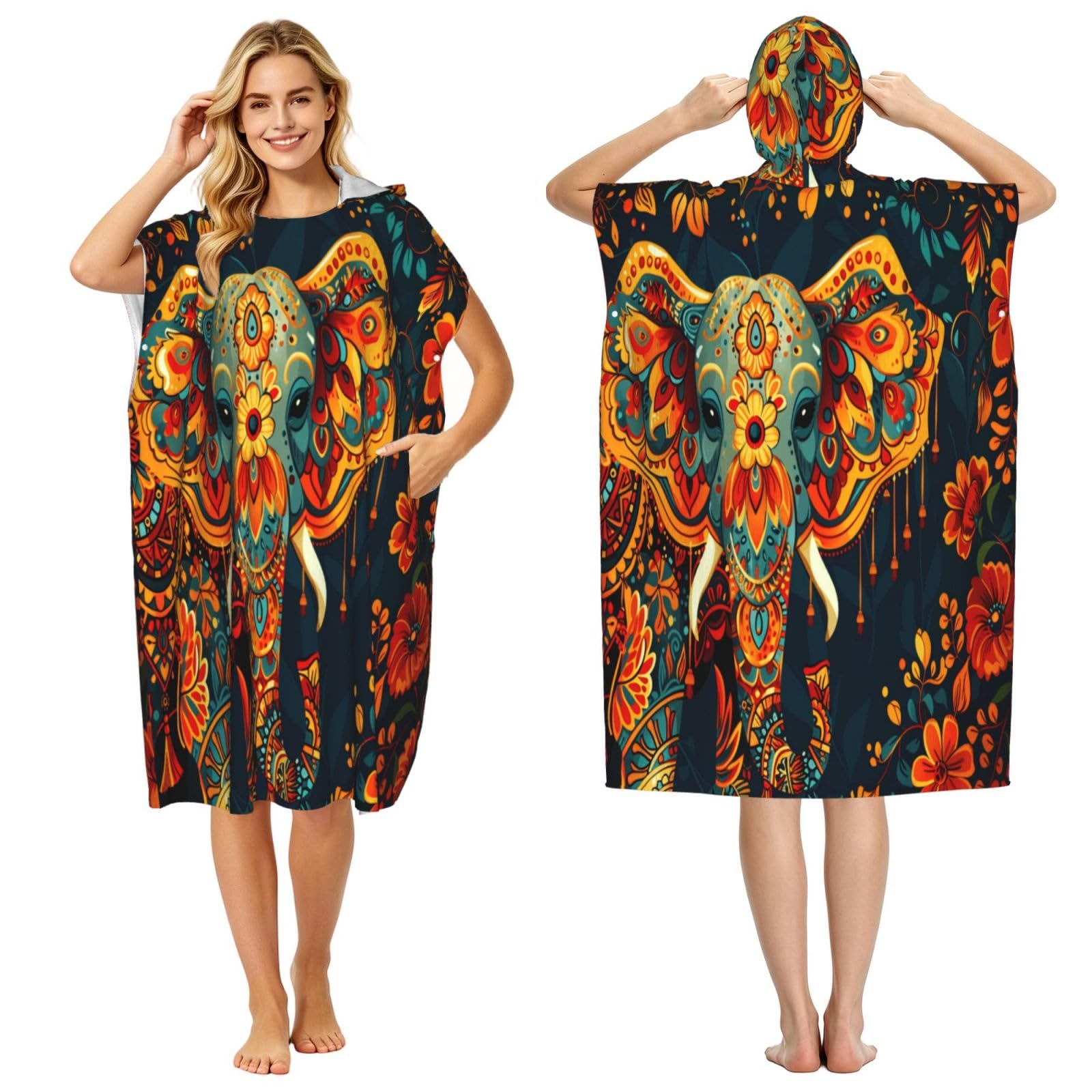 DTHKJNLSF Dress Up A Beautiful Elephant Adult Hooded Beach Poncho Towel