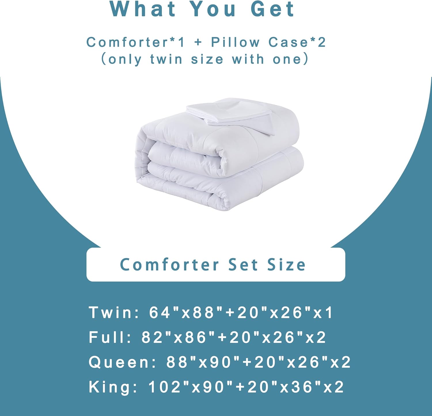 DOWNCOOL Twin Comforter Set -All Season Bedding Comforters Sets with 1 Pillow Case -2 Pieces Bed Set Down Alternative Comforter Set -White Twin Bedding Sets(64"x88") - Image 6